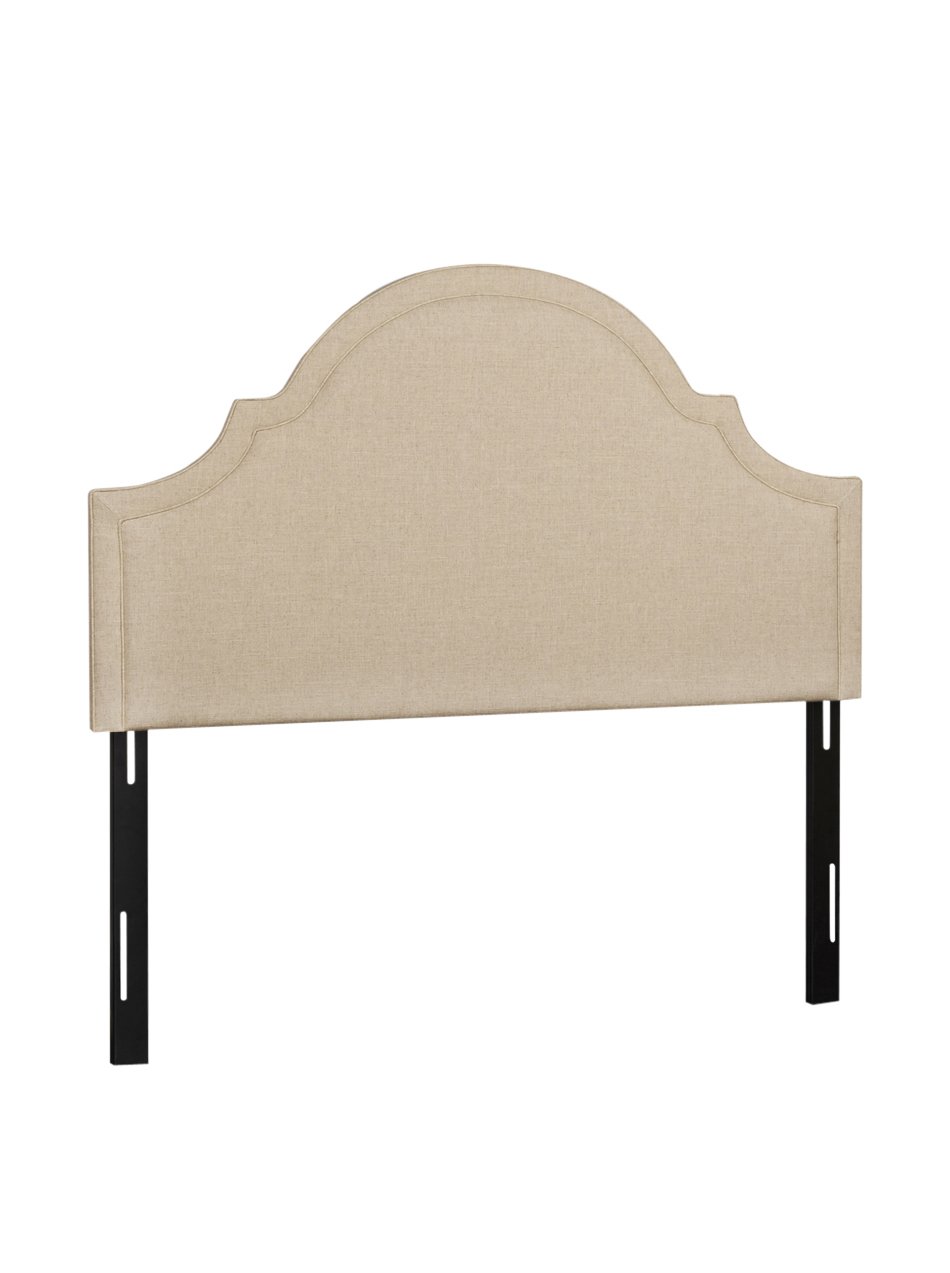 Jennifer Taylor Home Luxury Queen Size Adjustable Linen Blend Upholstered Camel Back Headboard with Trim - Natural - Perfect for Master Bedroom, Guest Room & Home Decor Upgrade