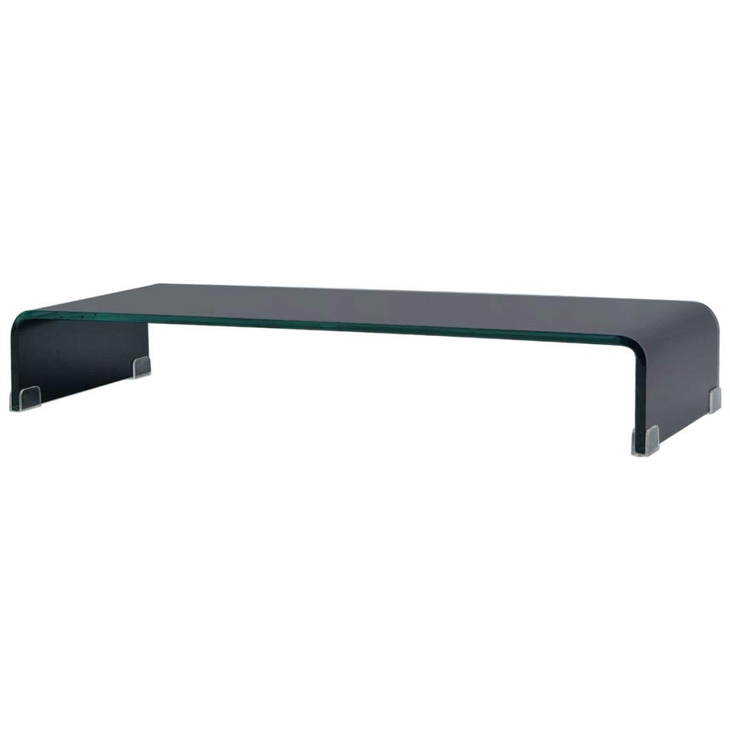 Modern Glass TV Stand with Tempered Glass Monitor Riser - Sleek TV Console & Entertainment Center for Living Room, Bedroom, Lounge - Perfect for Home Theater Setup & Space-Saving Organization