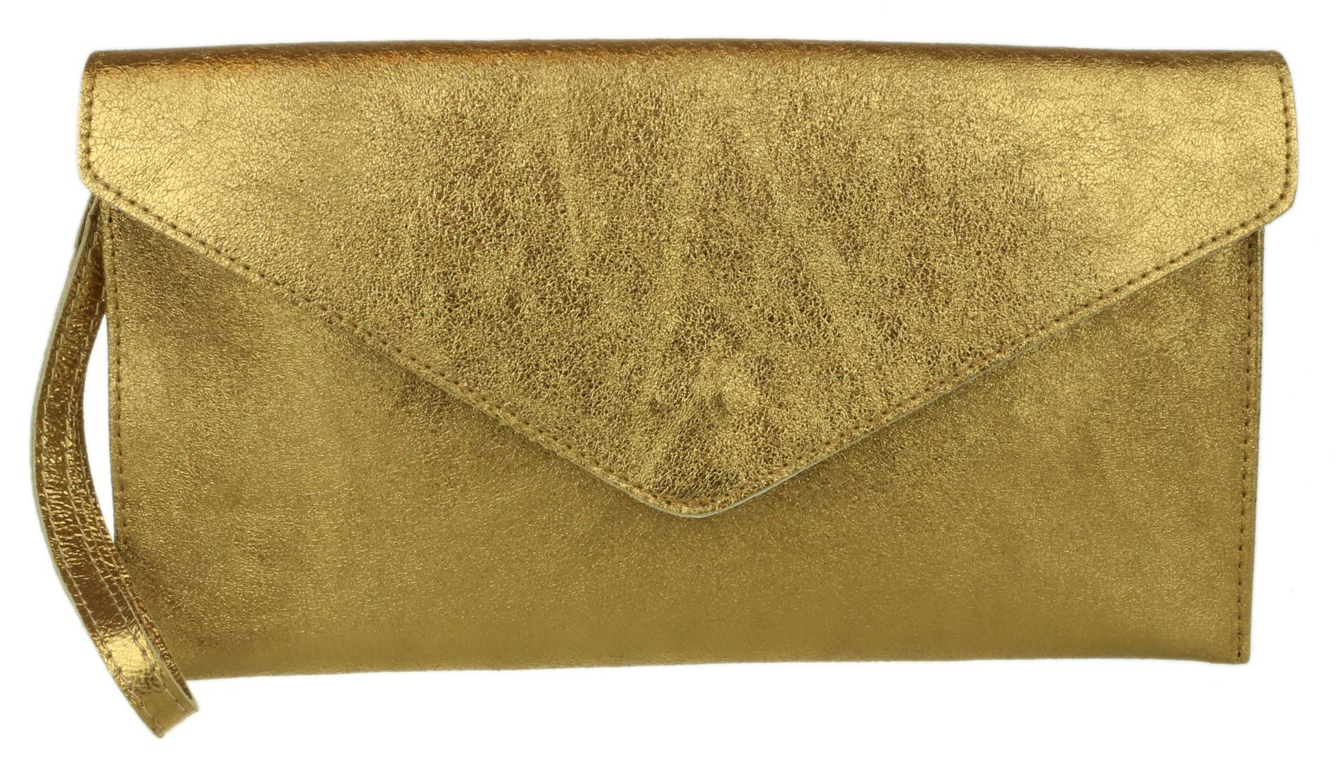 Stylish Women's Italian Leather Metallic Shimmer Envelope Clutch Bag - Elegant Evening Purse for Parties, Weddings & Date Nights
