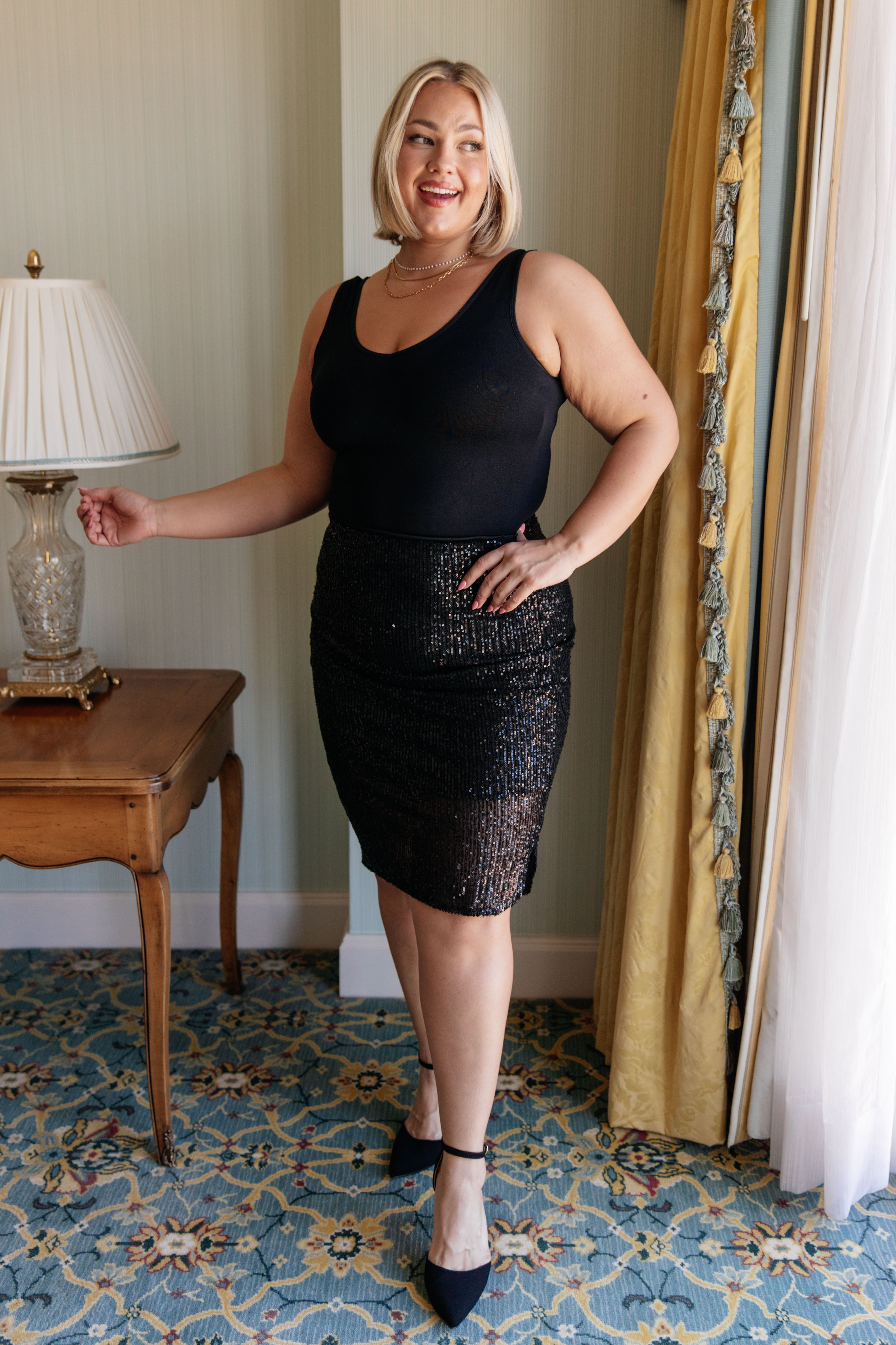 Gilded Age Sequin Skirt in Black | Elegant Evening Party Dress for Women | Perfect for Prom, Cocktail Parties & Special Occasions
