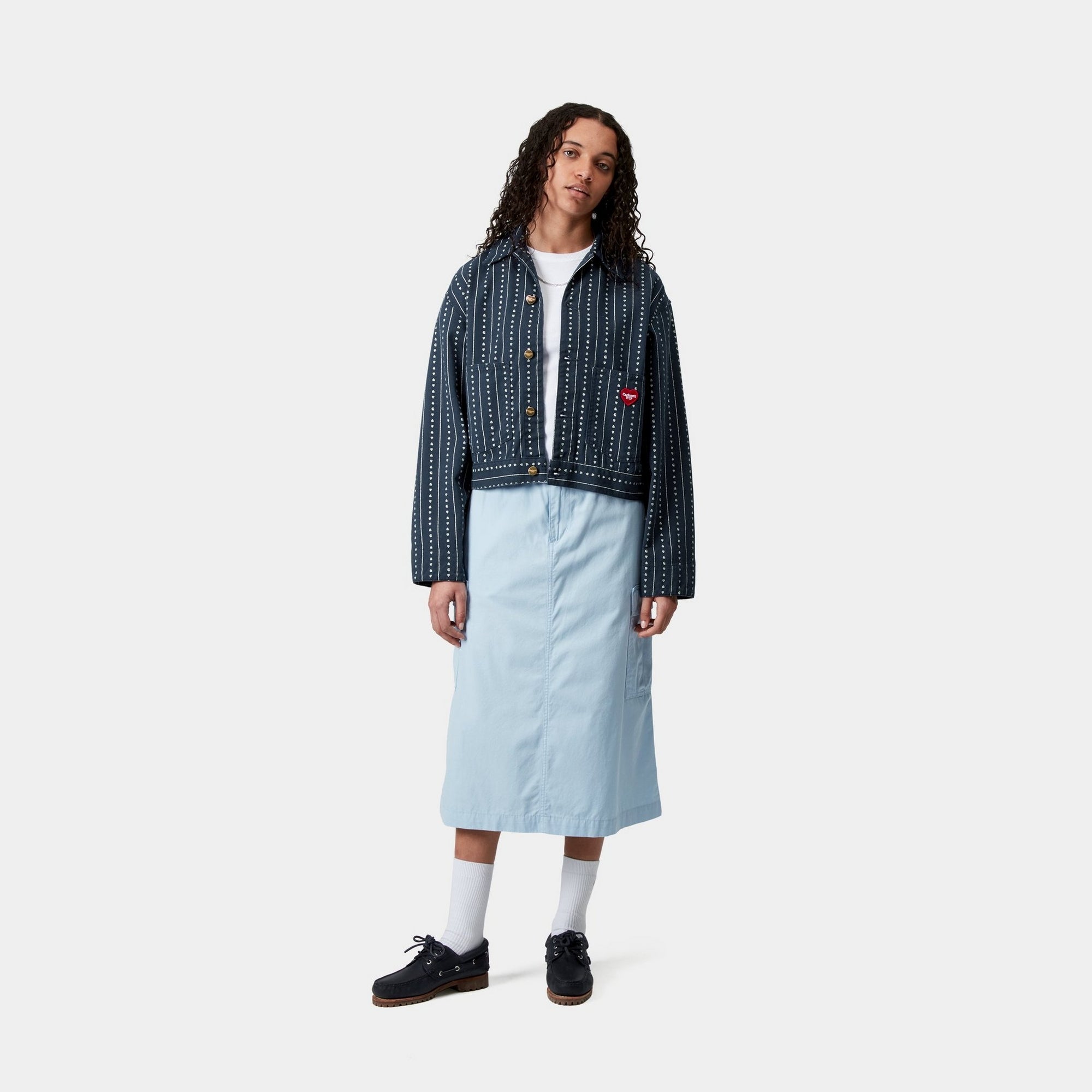 Women's Drewe Jacket - Ink & Natural Heart Pinstripe Design | Stylish Casual Outerwear for Fall & Winter | Perfect for Work, Dating & Everyday Wear