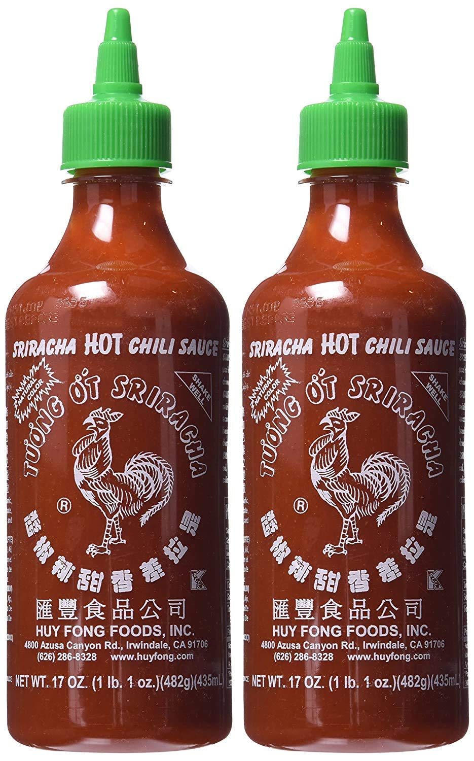 Huy Fong Sriracha Hot Chili Sauce 17 oz (Pack of 2) - 3 Pack Bundle | Spicy Asian Condiment for Cooking, Pho, Ramen & Stir Fry | Perfect for Restaurants & Home Kitchens