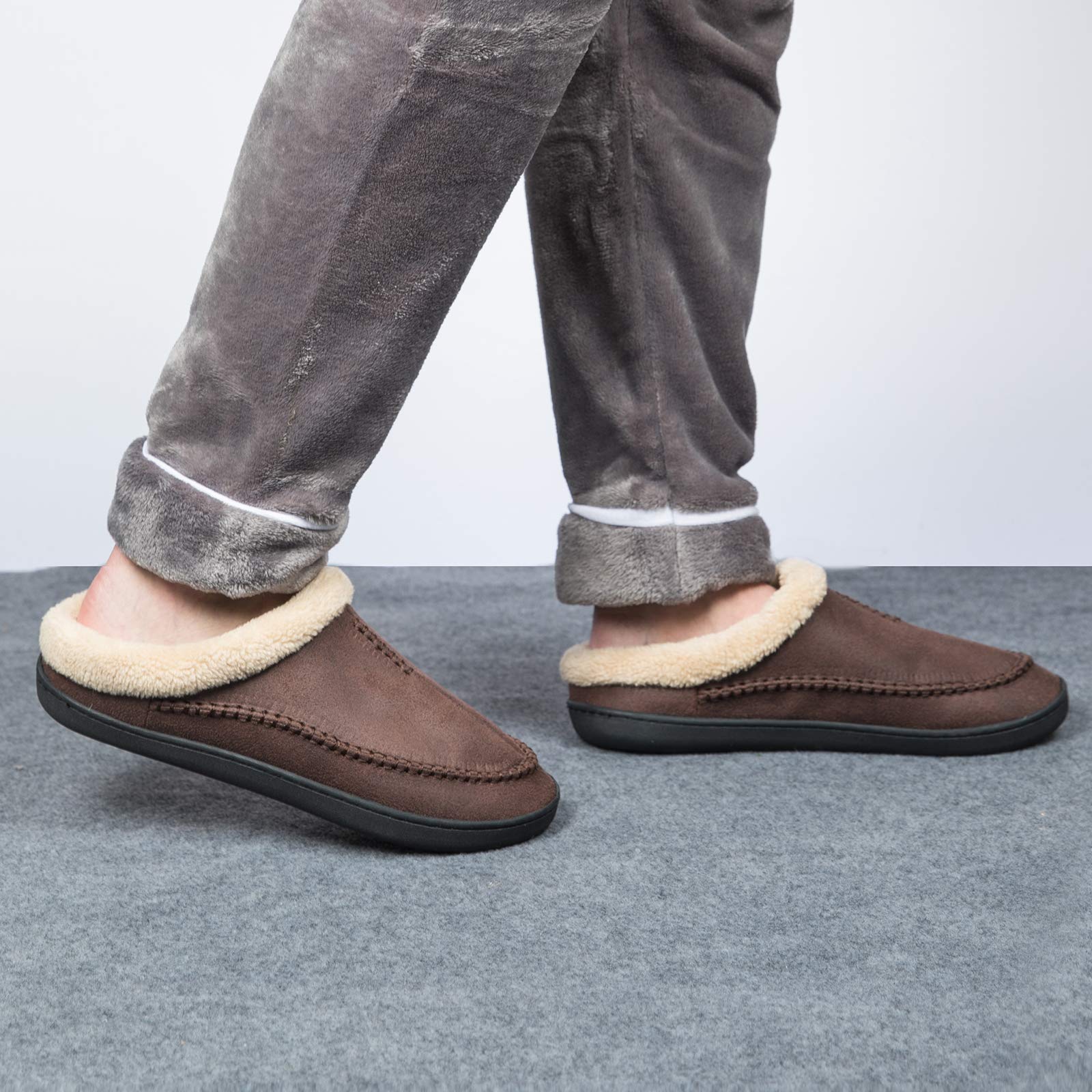 WOTTE Men's Moccasin Slippers - Soft Microsuede with Fleece Lining & Memory Foam - Comfortable Indoor/Outdoor House Shoes for Relaxing at Home, Walking the Dog, or Quick Errands