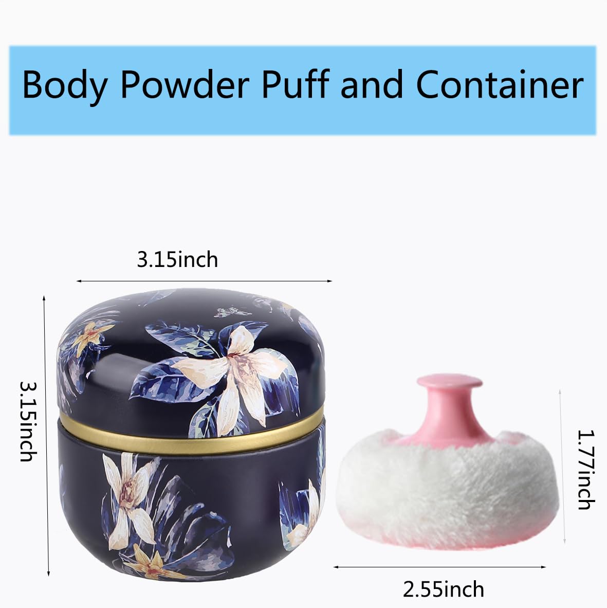 Premium Body Powder Puff & Container Set - Dusting Powder Dispenser with Soft Puff for Baby & Women - Loose Powder Case for Travel, Bath & Home Use (Deep Blue) - Ideal for Diaper Rash Prevention & Post-Shower Moisture Control