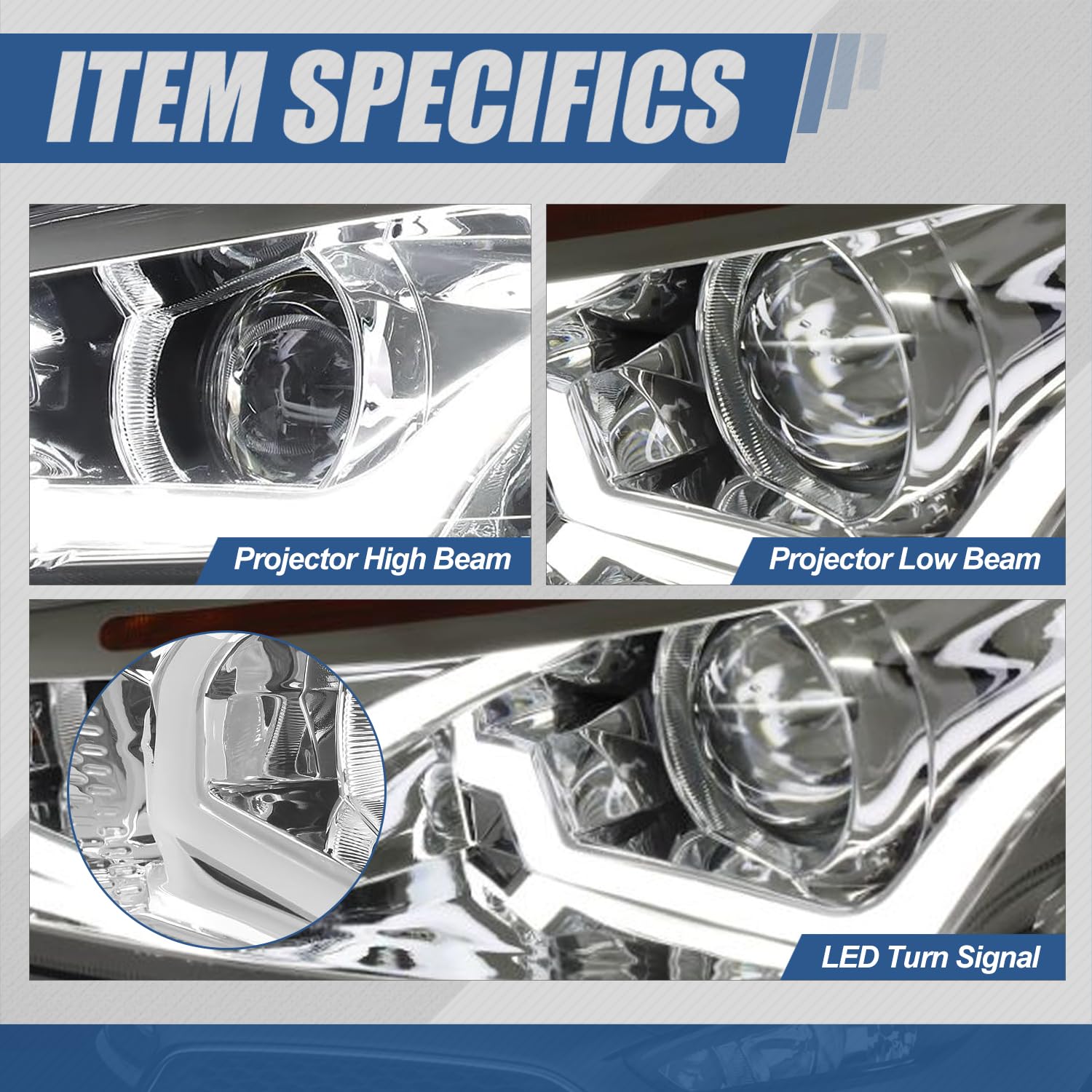 Auto Dynasty LED DRL Headlights Assembly for 2015-2018 Ford Focus - Driver & Passenger Side Replacement with Projector Low Beam & Chrome Housing (Amber Corner) | Perfect for Night Driving & Car Upgrades