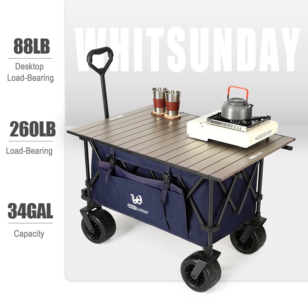 Whitsunday Collapsible Wagon Cart - Heavy Duty 400Lbs Capacity with All-Terrain Wheels for Gardening, Shopping, Camping, Fishing & Outdoor Picnics - Perfect for Beach Trips, Farmers Markets and Tailgating (Blue)