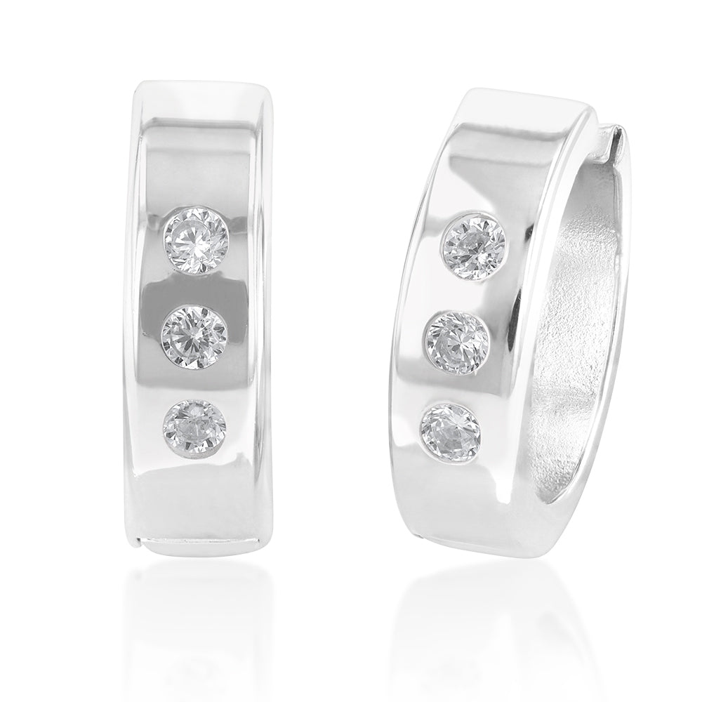 9ct Silver Filled White Gold Cubic Zirconia 10mm Hoop Earrings for Women - Elegant Everyday Jewelry for Work, Party & Special Occasions