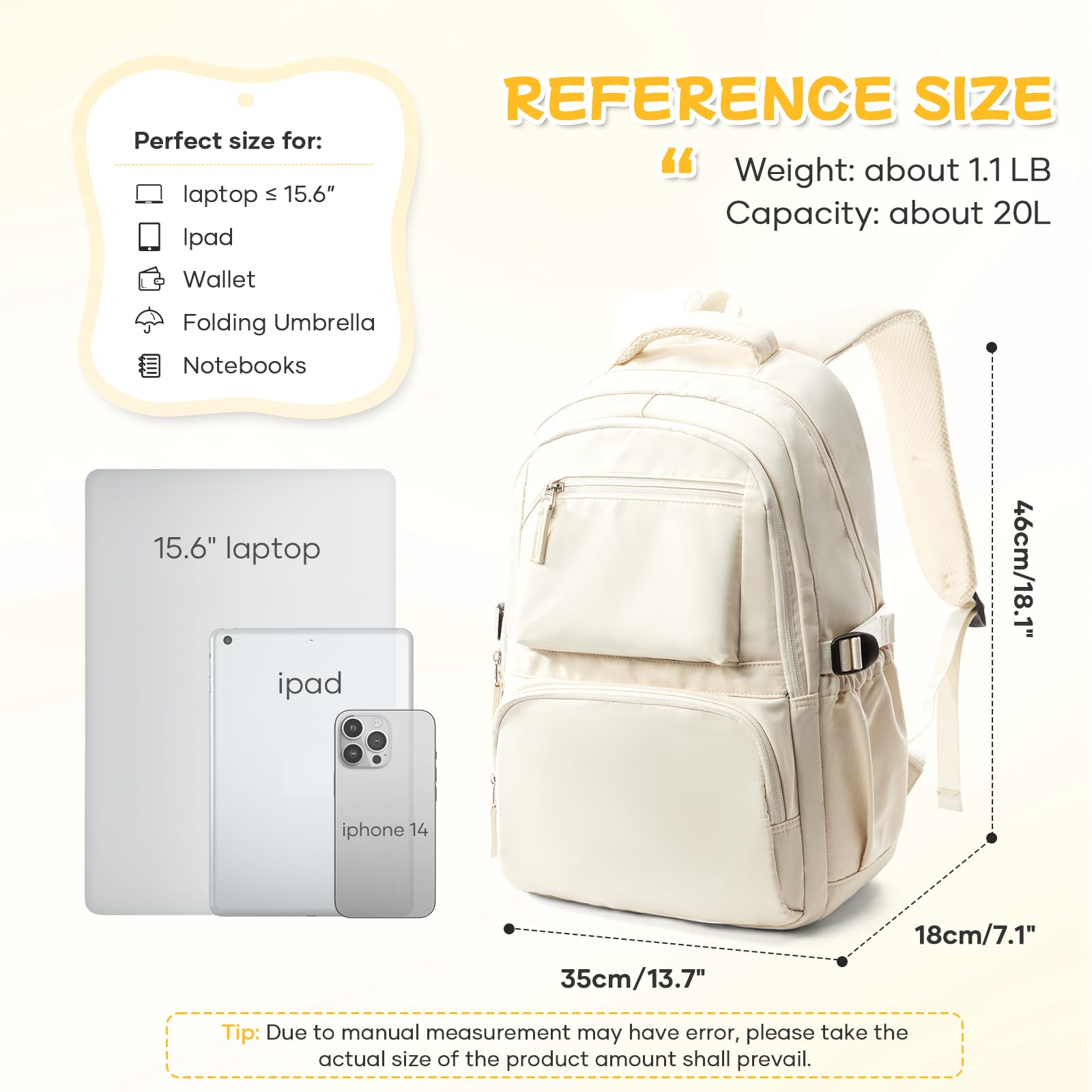 Coofay 17 Inch Travel Laptop Backpack for College Students - Waterproof School Backpack for Women & Men, Lightweight Gym Bookbag with USB Charging Port - Perfect for High School, Work, Commuting & Travel, Beige