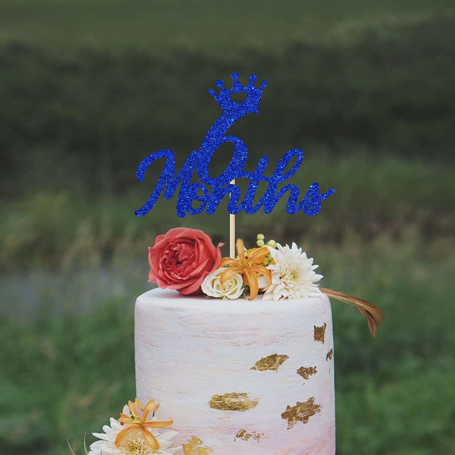 Blue Glitter 6 Months Cake Topper - Half Year Birthday Party Decor for Baby's 1/2 Year Celebration, First Birthday & Baby Shower | Perfect for Half Year Anniversary, Gender Reveal & Milestone Party Decorations