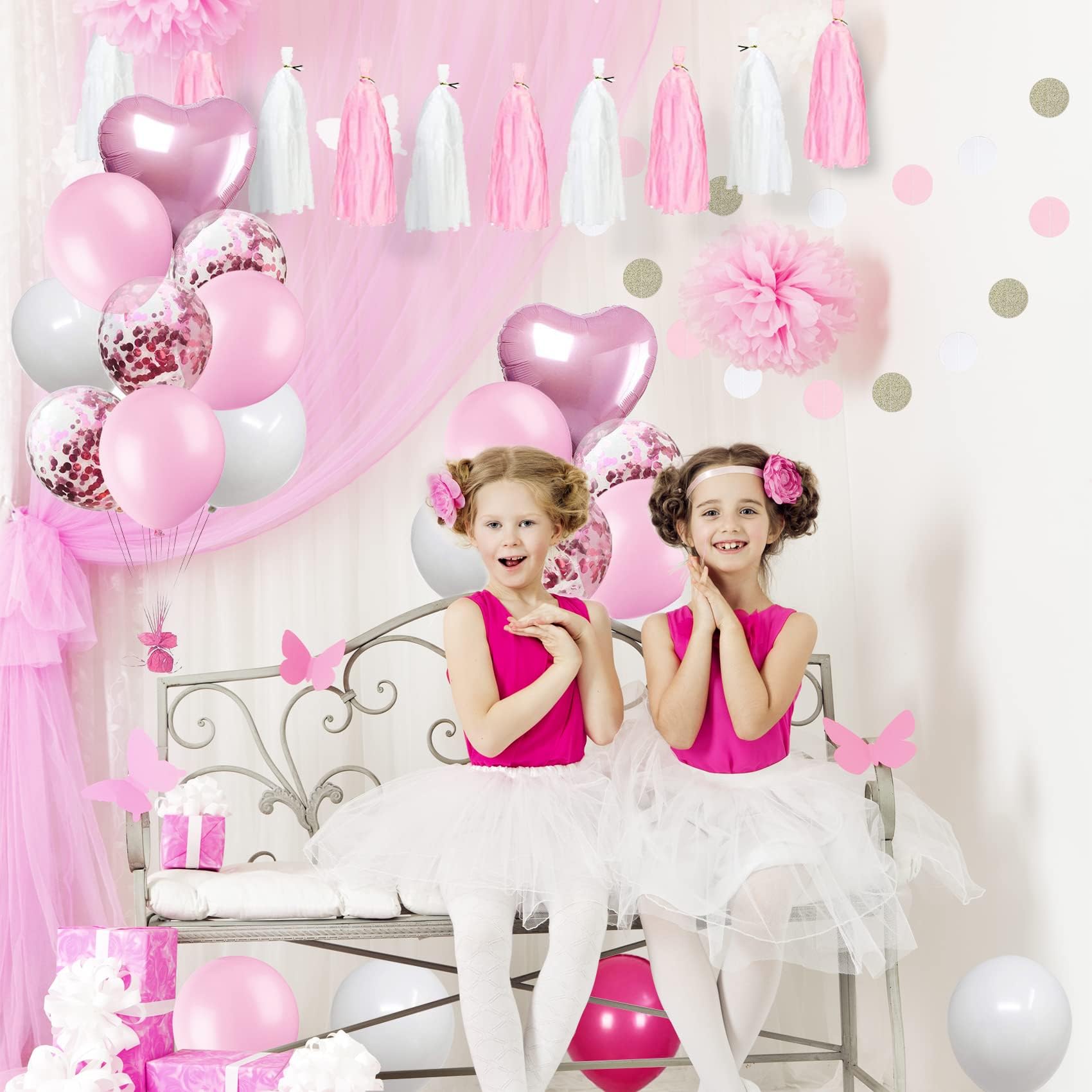 Sweet 14th Birthday Party Decorations for Girls - Pink & White Balloons, Banner & Number 14 Foil Balloons | Perfect for Daughter's Birthday Celebration, Teen Party Decor, and Special Occasions