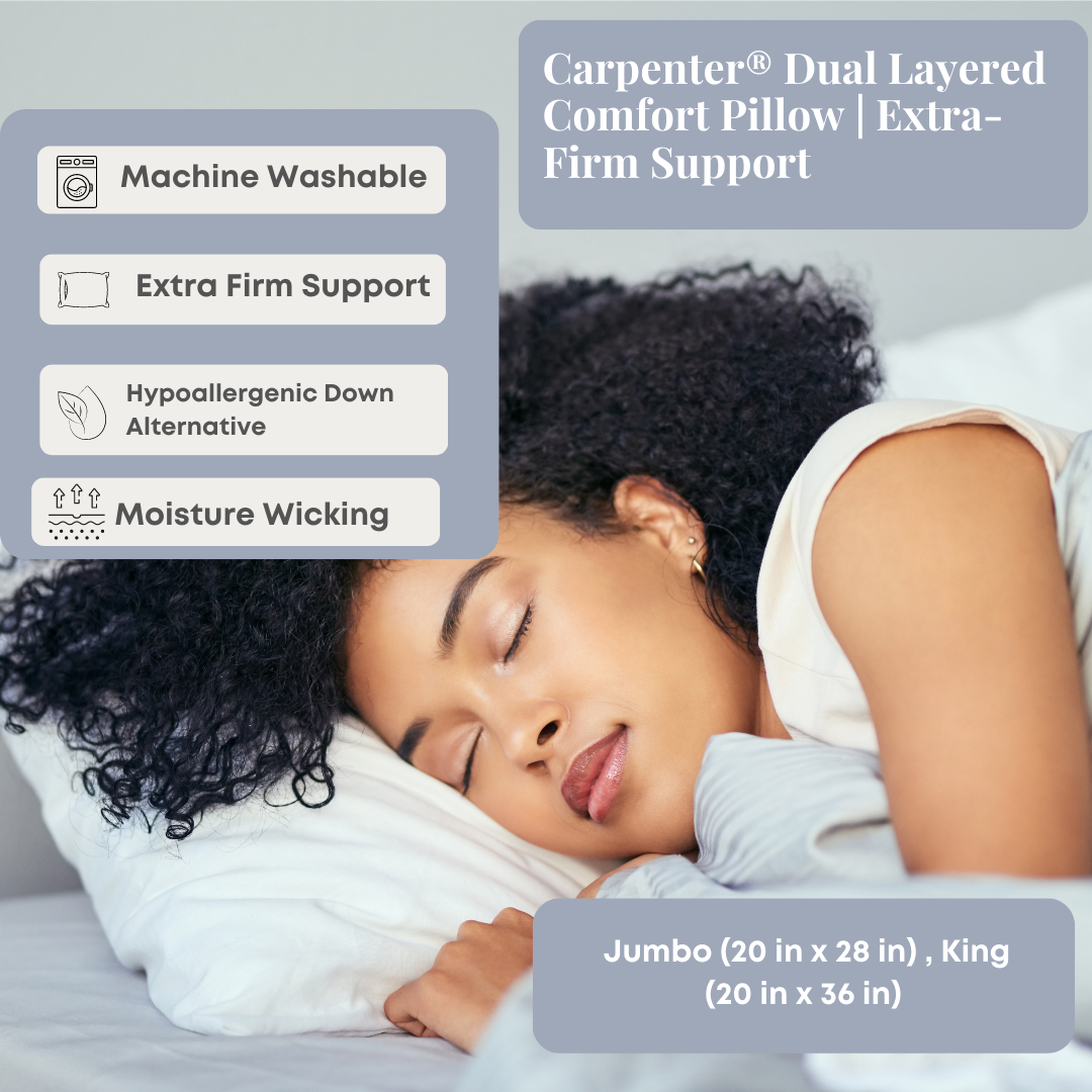 Dual Layer Extra Firm Support Pillow for Back & Side Sleepers - Carpenter Co. Comfort Pillow for Neck Pain Relief & Better Sleep
