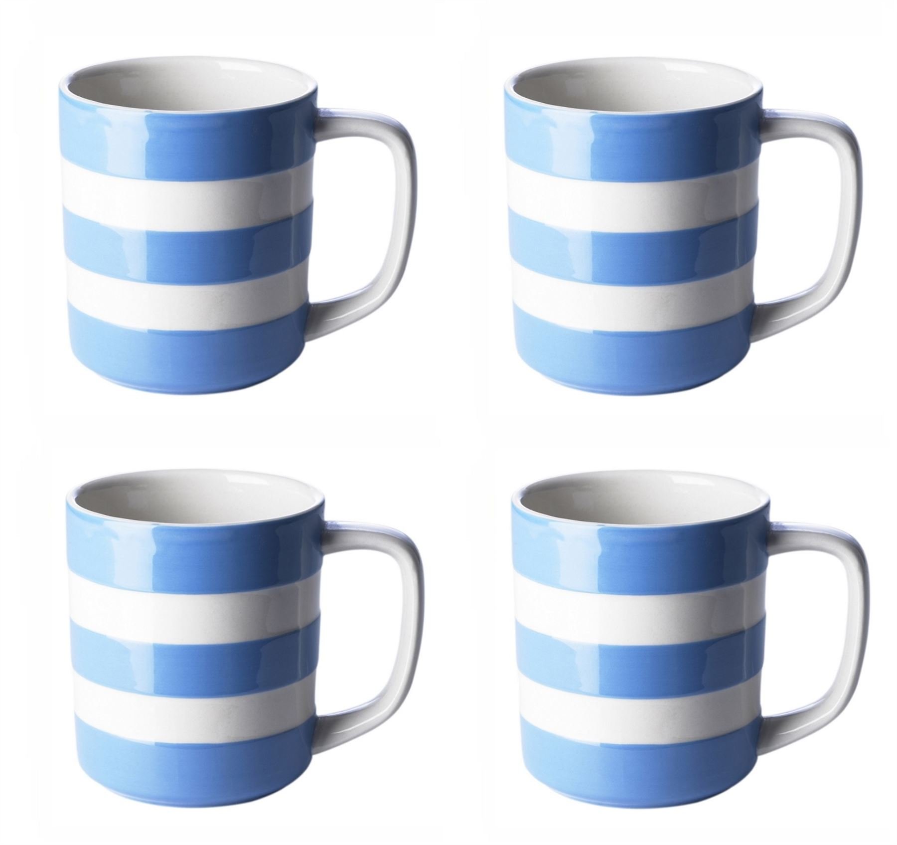 Cornishware Blue and White Stripe 10oz Coffee Mugs Set of 4 - Ceramic Tea Cups for Home, Office & Gifts - Perfect for Coffee, Tea & Hot Beverages