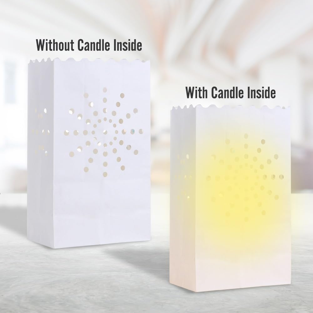 20 Pack White Kraft Paper Luminary Bags - Decorative Lanterns for Valentine's Day, Christmas, Thanksgiving Party Decor - Perfect for Weddings, Engagement Proposals & Outdoor Events - Creates Warm Ambient Lighting for Romantic Evenings & Holiday Celebrations