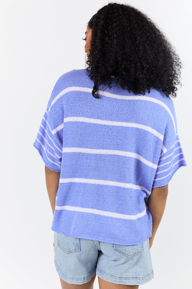 Blue and Ivory Striped Sweater T-Shirt for Women - Soft Cotton Casual Wear | Perfect for Layering, Office Outfits & Weekend Brunch