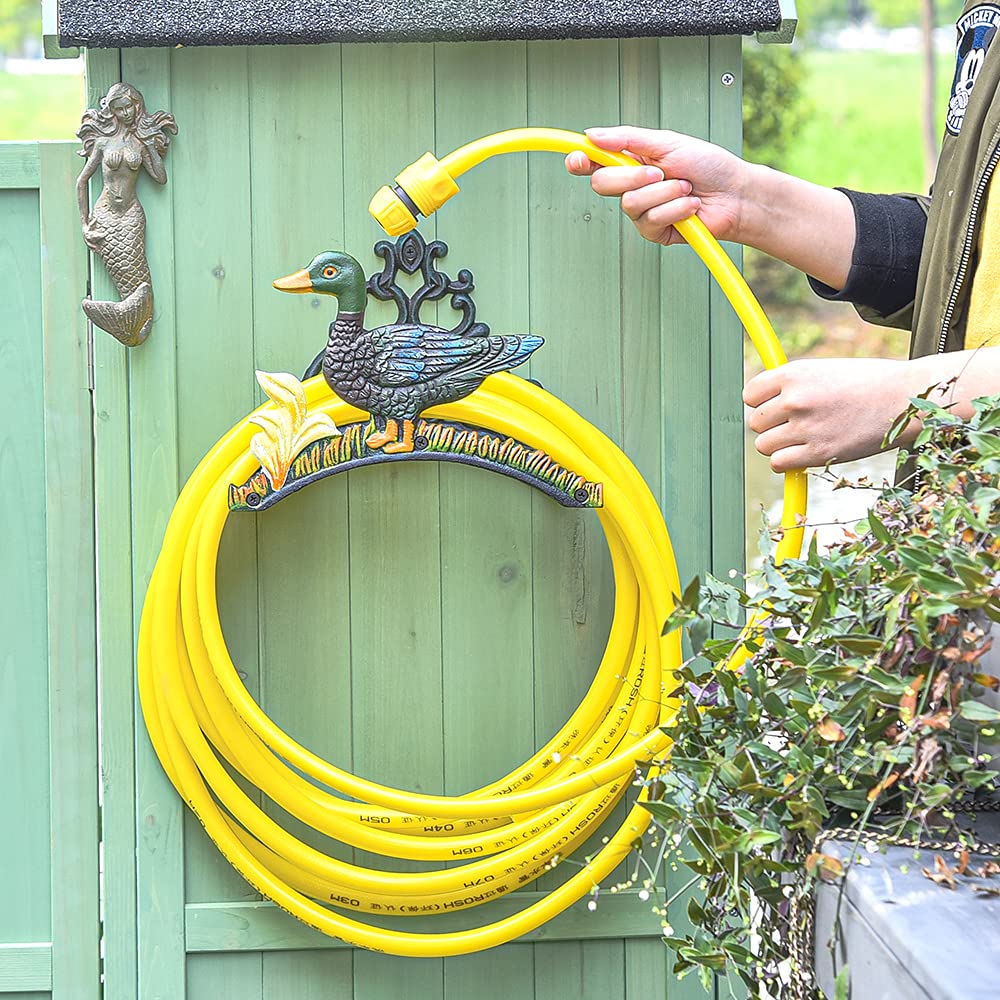Heavy Duty Cast Iron Wall Mount Garden Hose Holder - Indoor Outdoor Water Hose Reel Hanger for Yard, Balcony & Garden Watering - Durable Water Pipe Storage Rack with Duck Design - Perfect for Organizing Garden Tools & Outdoor Watering Systems
