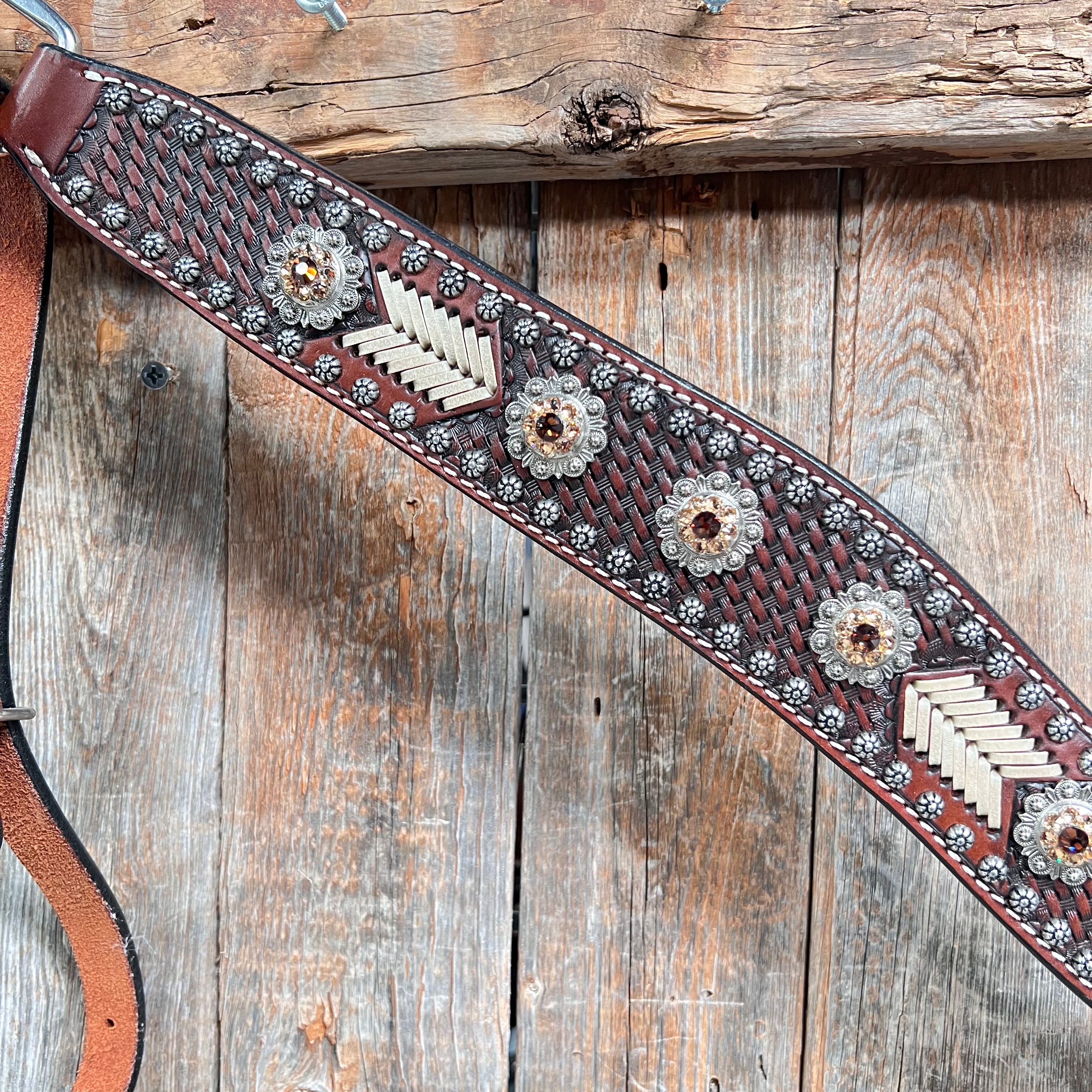 Premium Rawhide Topaz/Champagne One Ear & Breastcollar Horse Tack Set OEBC585 - Western Riding, Trail & Show Equipment for Equestrian Enthusiasts