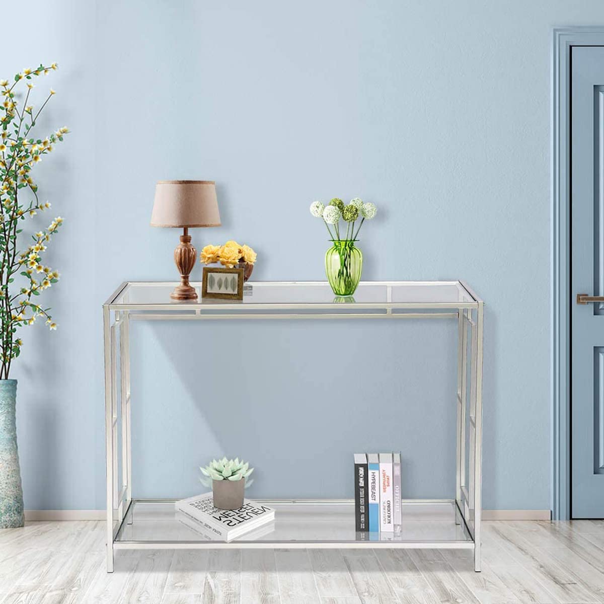 Modern Glass Console Table with Shelf - 40