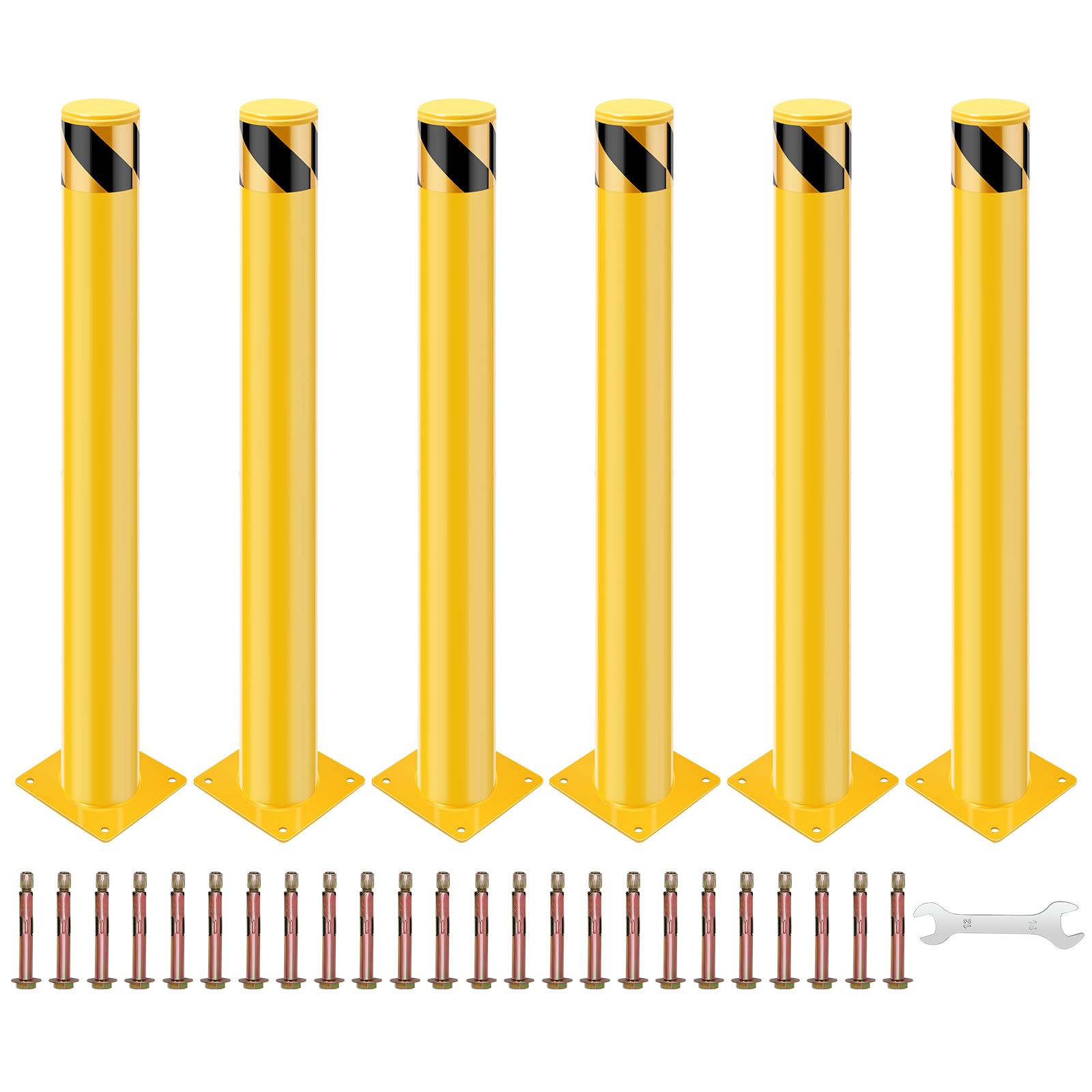 GARVEE 36 x 4.5 Inch Steel Safety Bollard Posts - Yellow Parking Barrier Bollards (6 Pack) for Traffic Control & Property Protection | Ideal for Parking Lots, Warehouses & Driveways