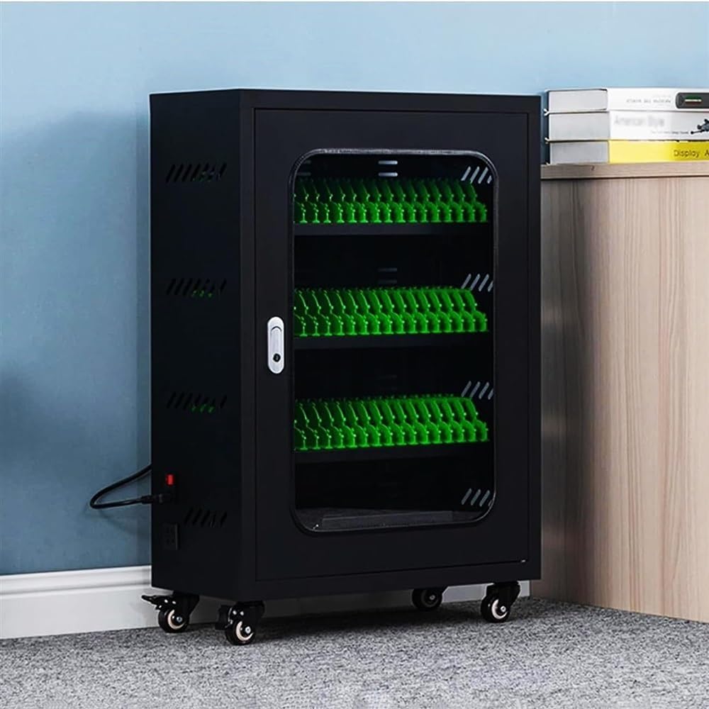 50-Slot USB Rechargeable Phone Storage Cabinet with Universal Wheels - Mobile Phone Charging Station & Organizer for Office, School, Retail Stores, and Public Spaces