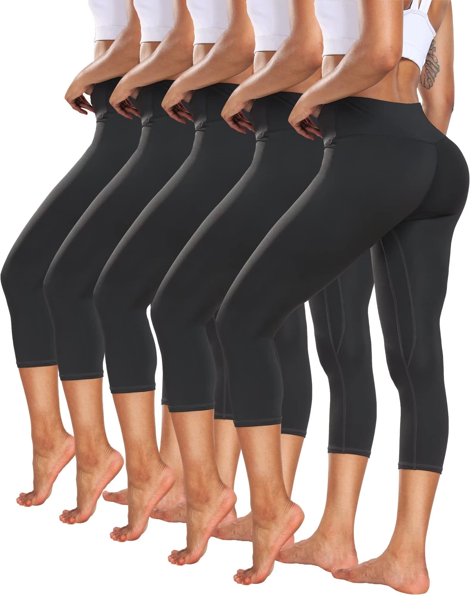Rolimaka 5 Pack Women's High Waist Capri Leggings - Soft Tummy Control Yoga Pants & Workout Tights for Running, Gym & Lounge Wear