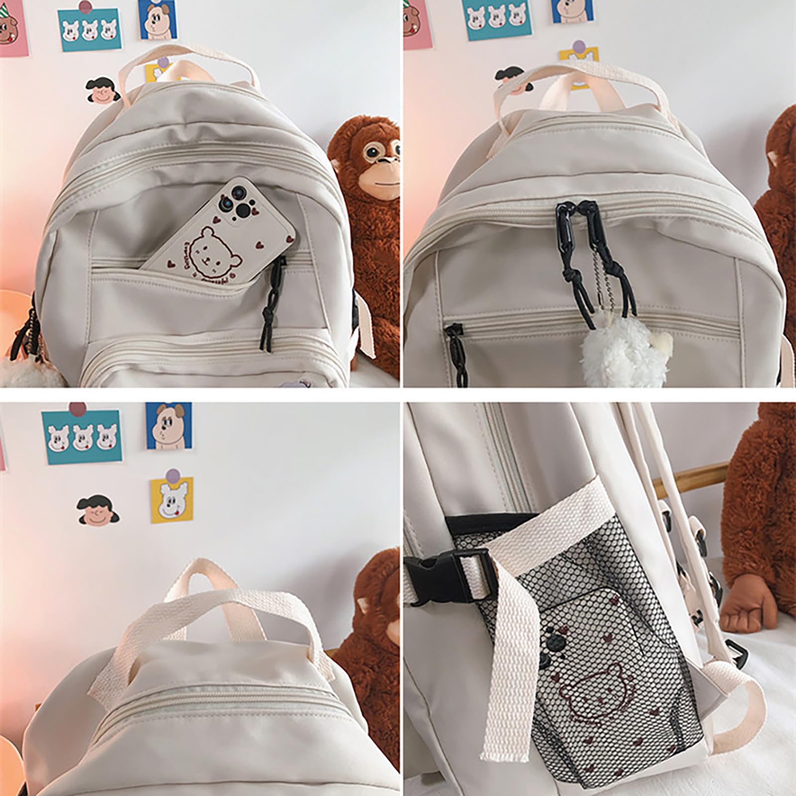 Cute Aesthetic Backpack for Girls - Kawaii School Bag with Plush Pendant & Pin Accessories (Blue) | Perfect for School, Travel & Everyday Use