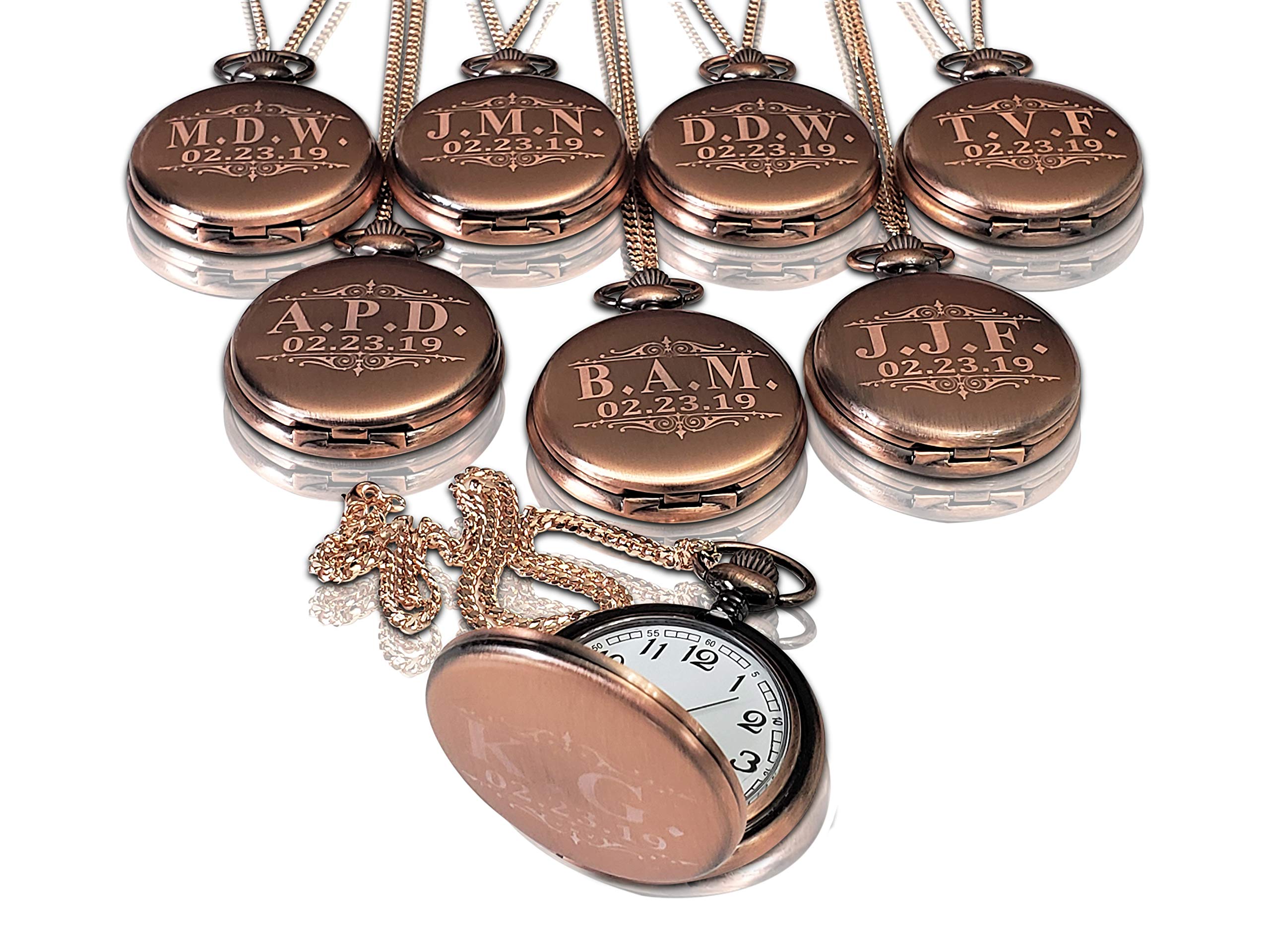 Personalized Engraved Pocket Watches for Men - Set of 10 Unique Groomsmen Wedding Gifts with Chain & Gift Box (4 Colors) - Perfect for Weddings, Anniversaries & Special Occasions