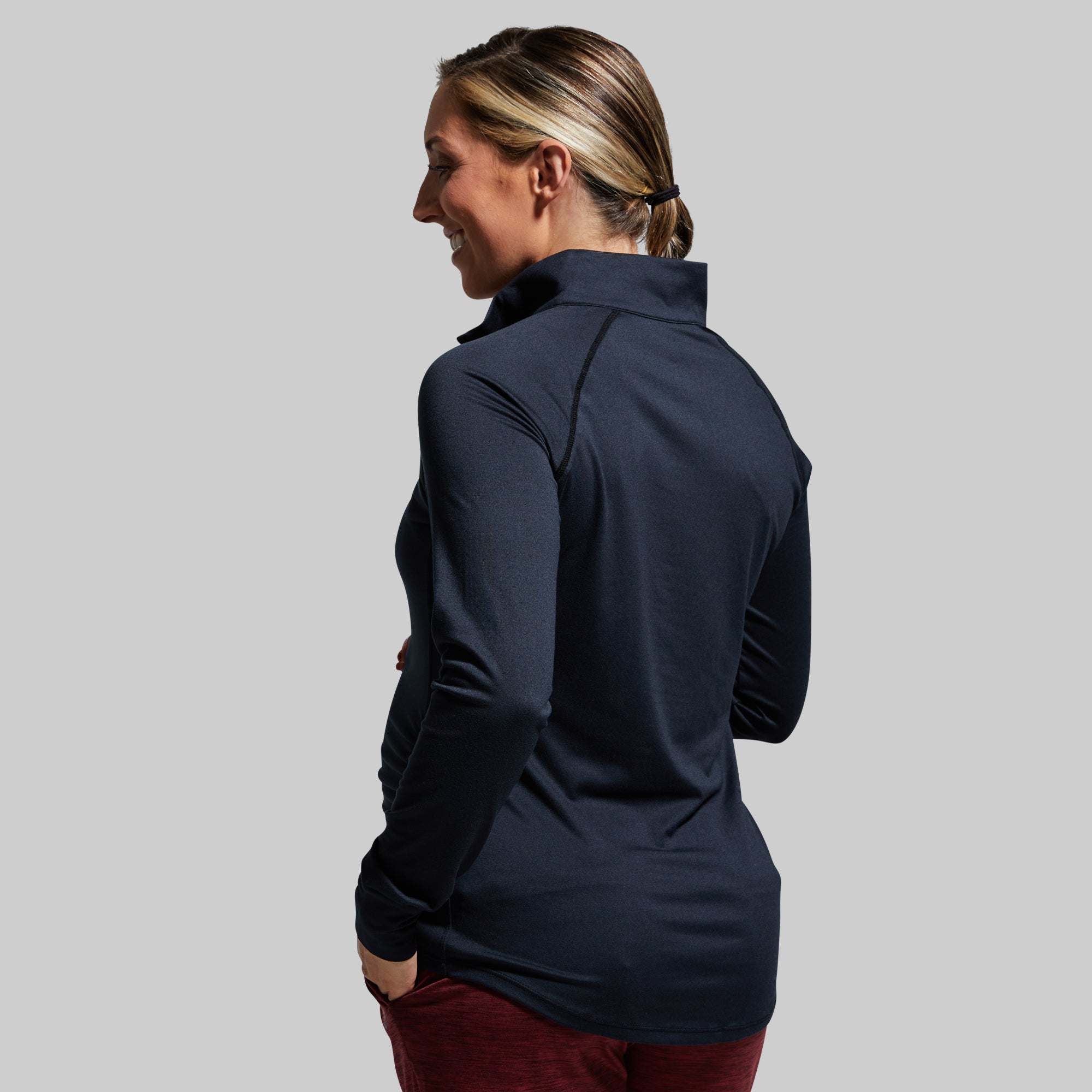 Black Maternity Zip Neck Athleisure Long Sleeve Top - Comfortable Pregnancy Workout Shirt for Yoga, Gym & Casual Wear