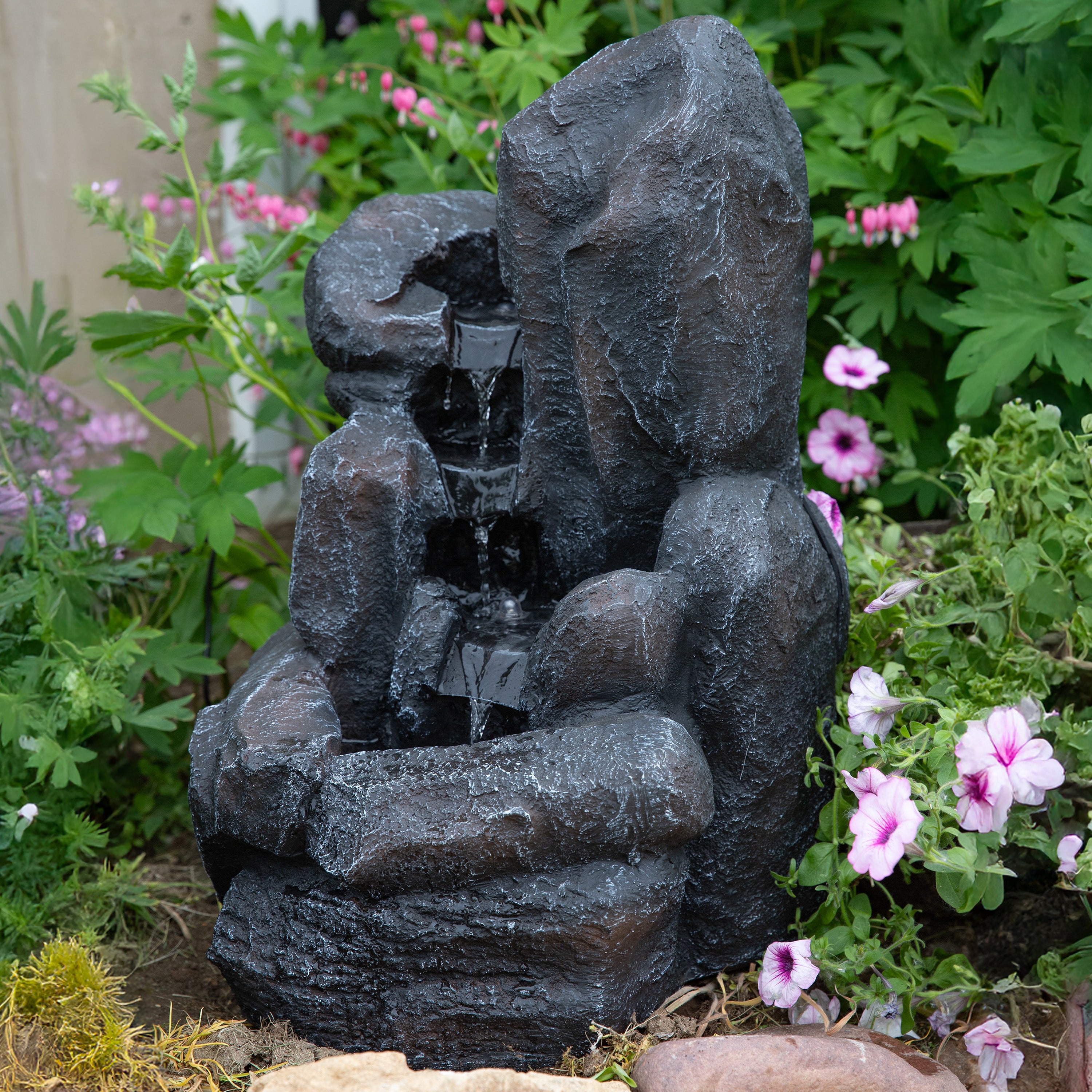 Sunnydaze Rock Falls Solar Outdoor Water Fountain with Battery Backup - Decorative Garden Fountain for Patio, Yard, and Landscaping - Perfect for Relaxation and Outdoor Decor