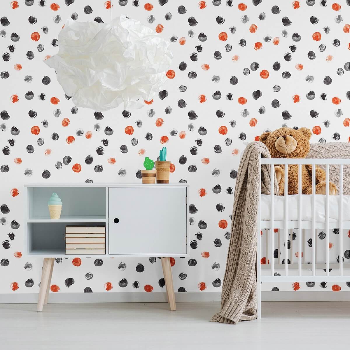 Orange and Black Circles Peel and Stick Removable Wallpaper - Self-Adhesive Nursery Decor for Baby Rooms, Kids Bedrooms & Playrooms - Easy to Apply & Remove