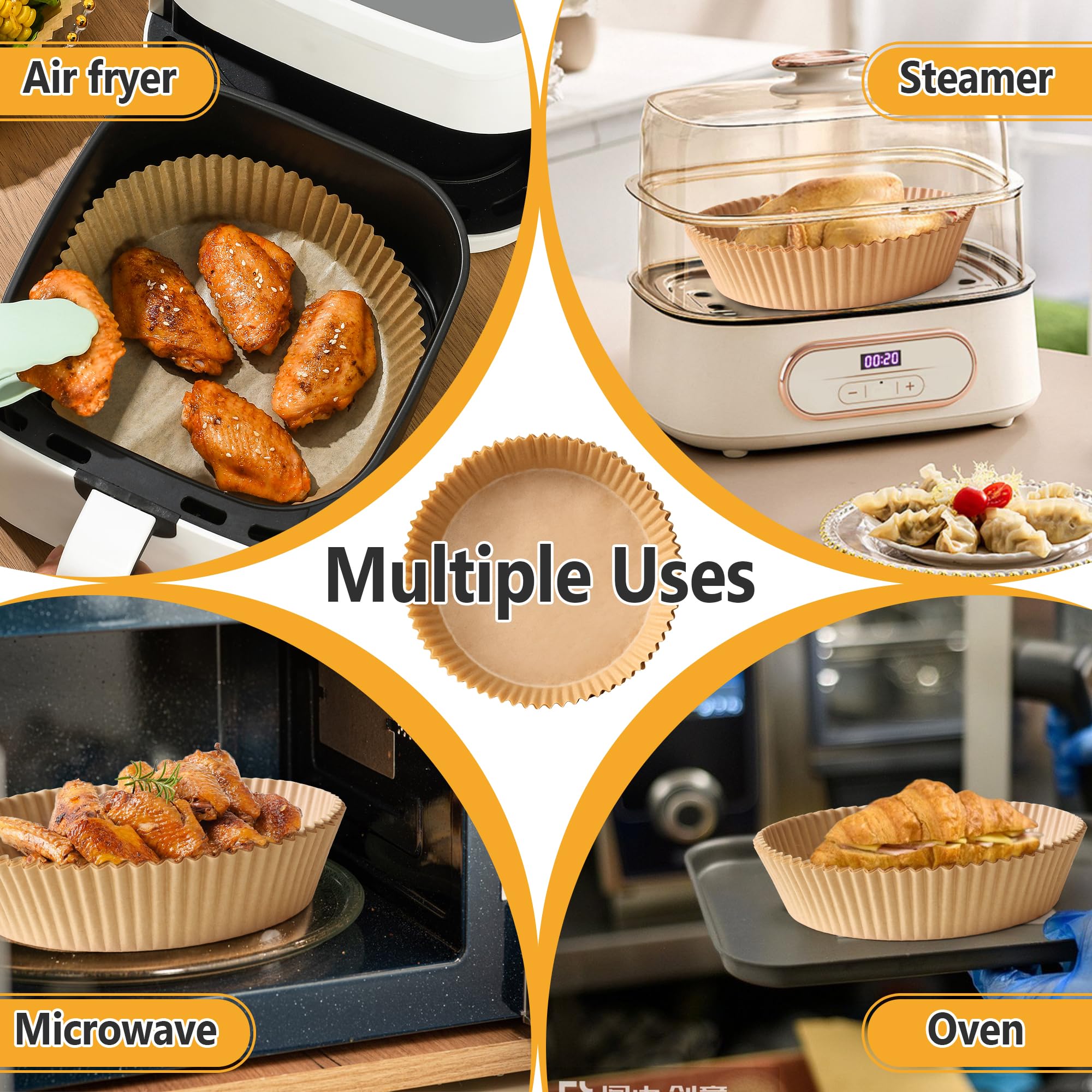 125Pcs Air Fryer Paper Liners - 8 Inch Non-Stick Parchment Paper Rounds for Air Fryer & Microwave | BPA & Bleach Free | Perfect for Cooking, Baking & Reheating Food