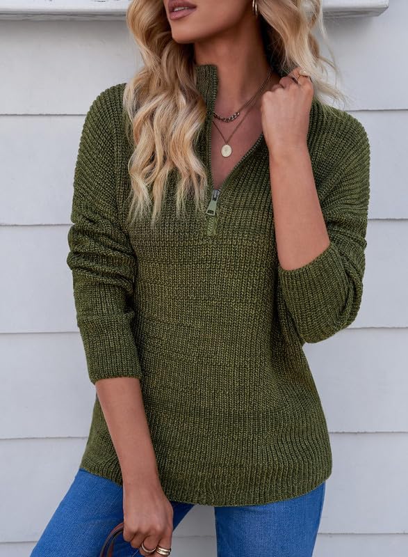 Dokotoo Women's Long Sleeve 1/4 Zip Pullover Sweater - V Neck Polo Style Casual & Dressy Top for Work, Office & Everyday Wear