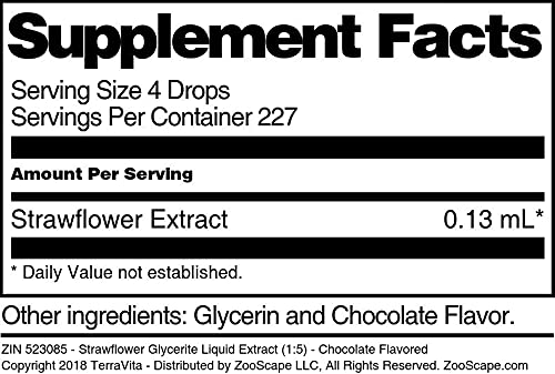 Strawflower Glycerite Liquid Extract (1:5) - Chocolate Flavored (1 oz, 3 Pack) | Herbal Supplement for Tea, Baking & Wellness | ZIN: 523085