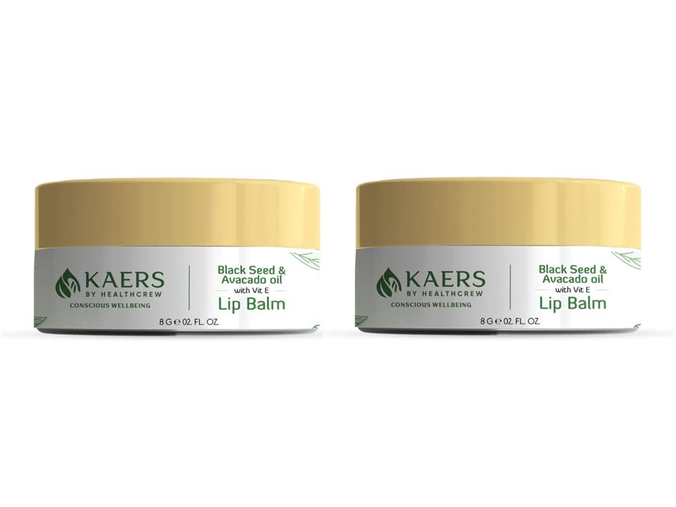 Kaers by Healthcrew Luscious Lip Balm - Black Seed (Kalonji) & Avocado with Vitamin E - 8g (Pack of 2) | Hydrating & Nourishing Lip Care for Dry, Chapped Lips - Day & Night Use