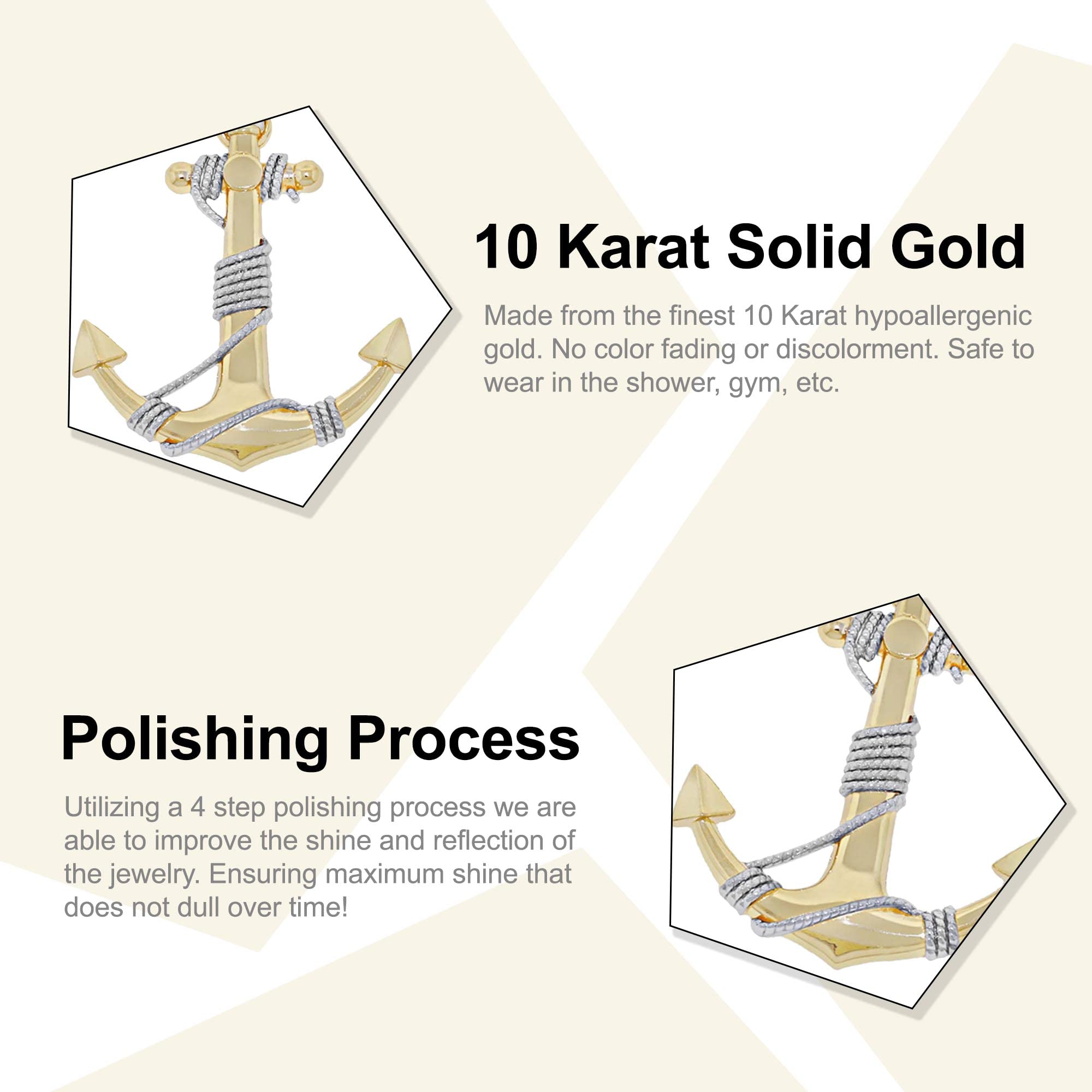 10K Solid Gold Large Anchor Pendant Necklace - Nautical Jewelry for Men & Women - Perfect for Beach Parties, Boat Trips and Marine-Themed Gifts