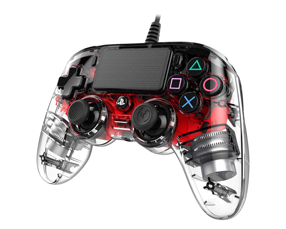 Nacon Compact Wired Controller for PS4 & PC - Transparent Red Design | Perfect for Gaming, Streaming & Competitive Play