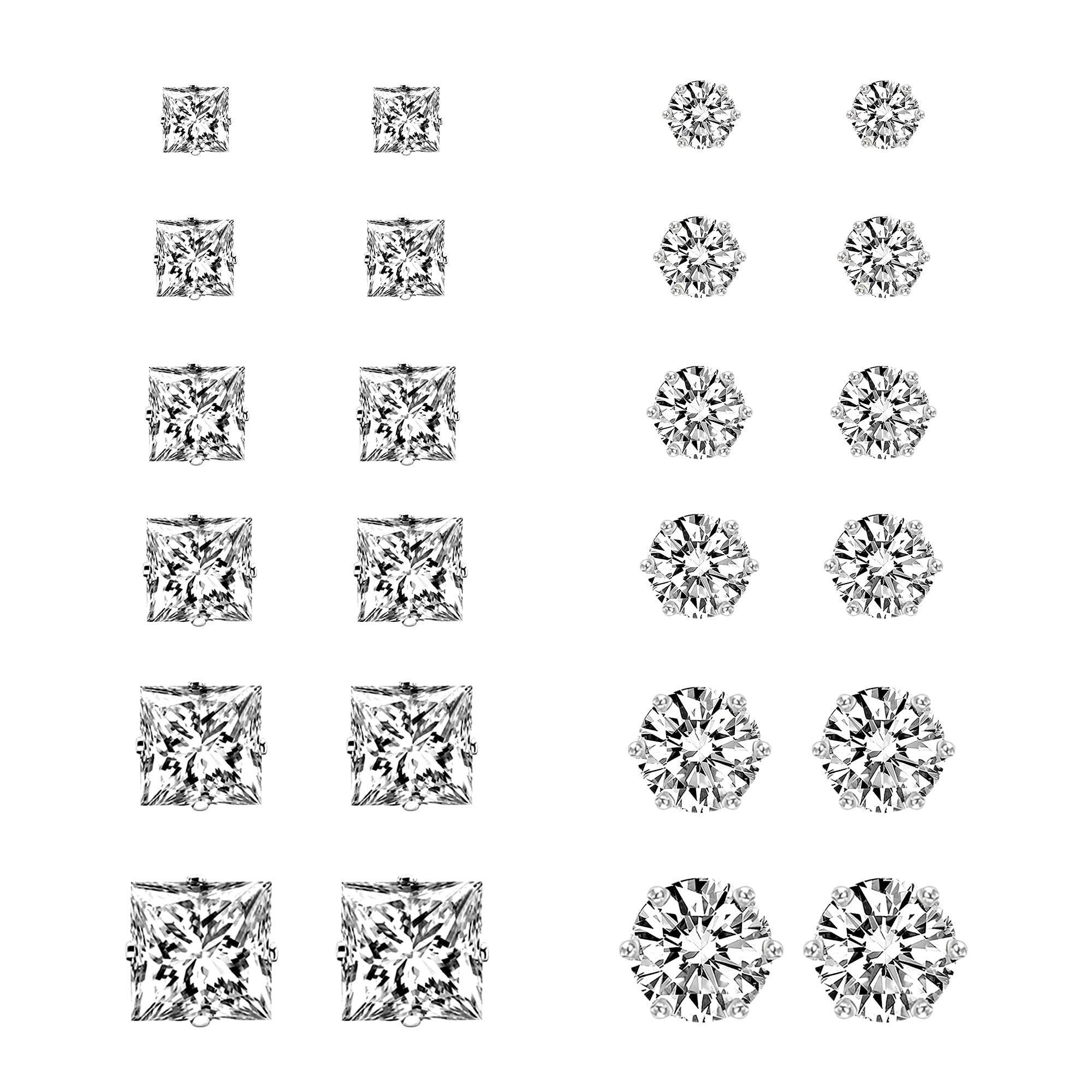 Hypoallergenic Stainless Steel Stud Earrings for Women & Men - Cubic Zirconia Silver Earrings Set Multipack | Perfect for Daily Wear, Gifts & Special Occasions