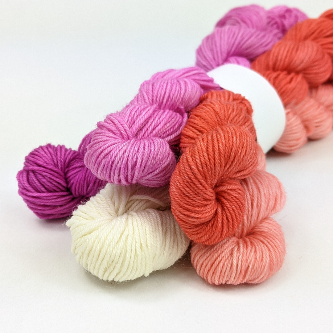 Knitcircus Yarns Lesbian Flag Pride Pack Skein Bundle - Hand-Dyed Yarn in Various Bases & Sizes - Perfect for Knitting, Crocheting, and LGBTQ+ Pride Crafts