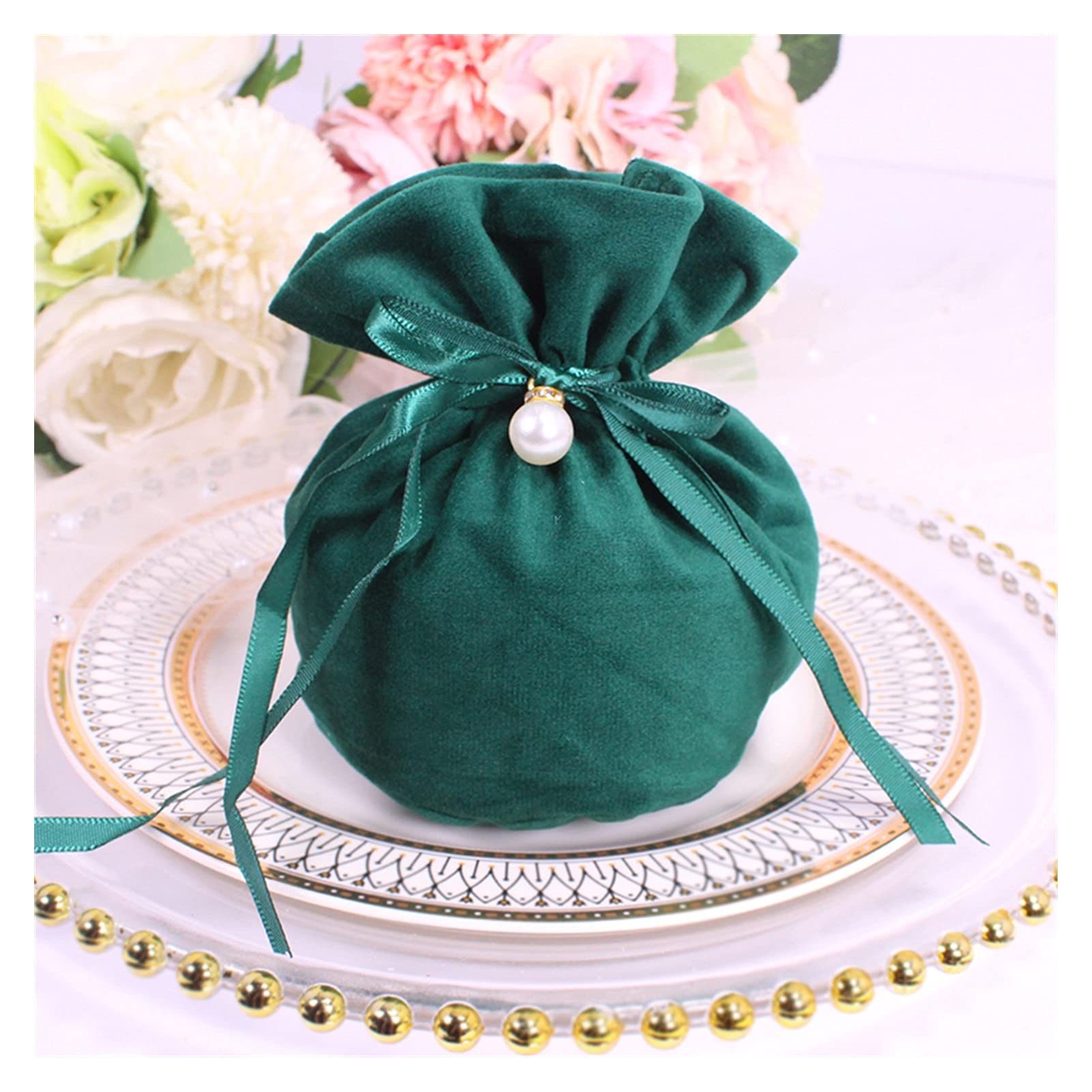 50pcs Elegant Pearl String Gift Bags - Christmas Birthday Party Favor Bags for Cookies, Candies & Small Gifts (Grey, 5pcs Set) - Perfect for Holiday Gifting, Baby Showers & Wedding Favors