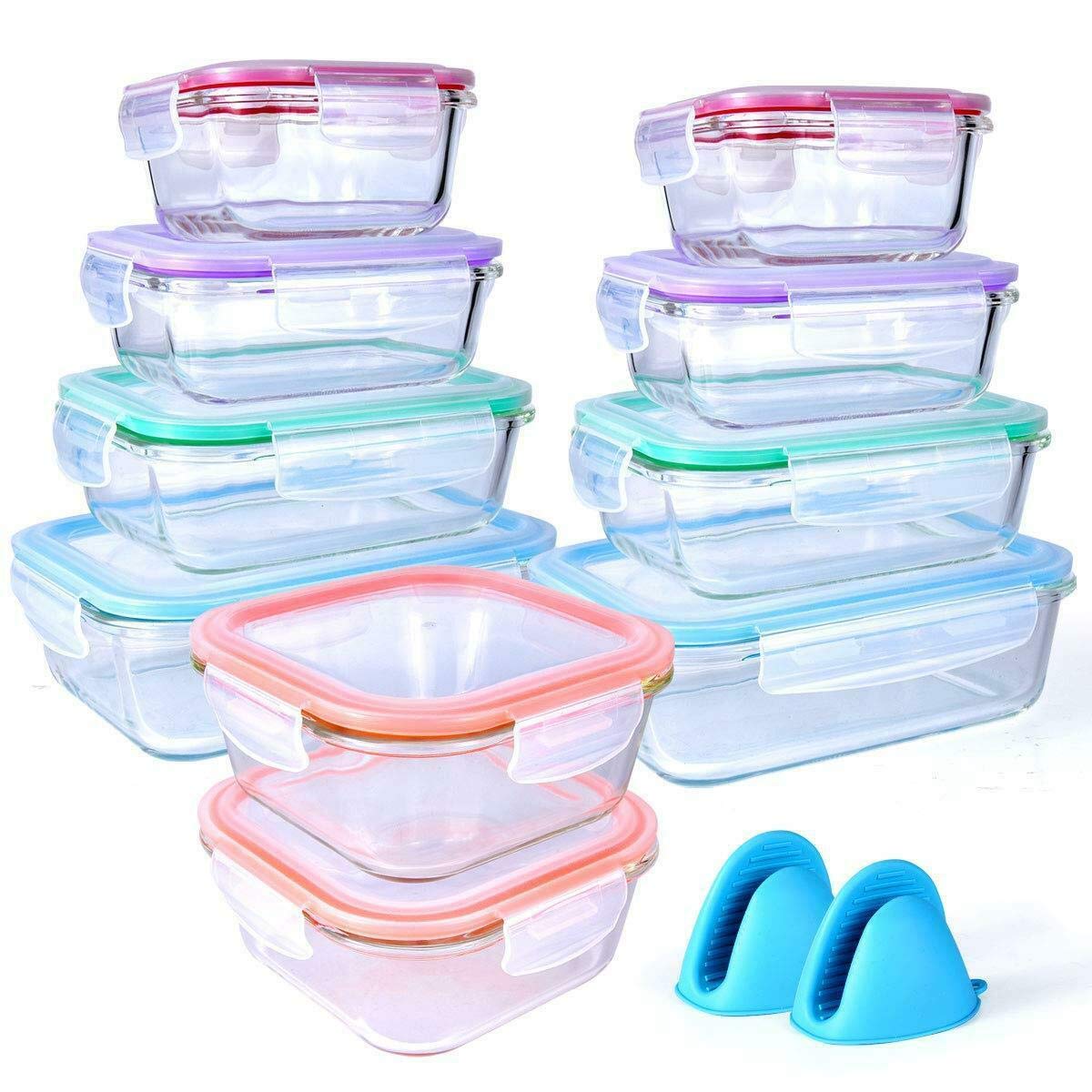 SverdloFG 20-Piece Glass Food Storage Containers Set - Airtight & Leakproof with Snap Lock Lids for Kitchen Organization | Perfect for Meal Prep, Leftovers, and Pantry Storage