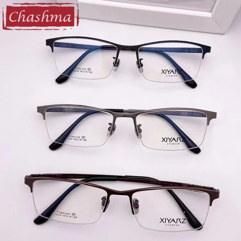 Men's Titanium Semi-Rimless Square Eyeglasses - Lightweight & Durable Frame for Work, Reading & Driving - Model 42039