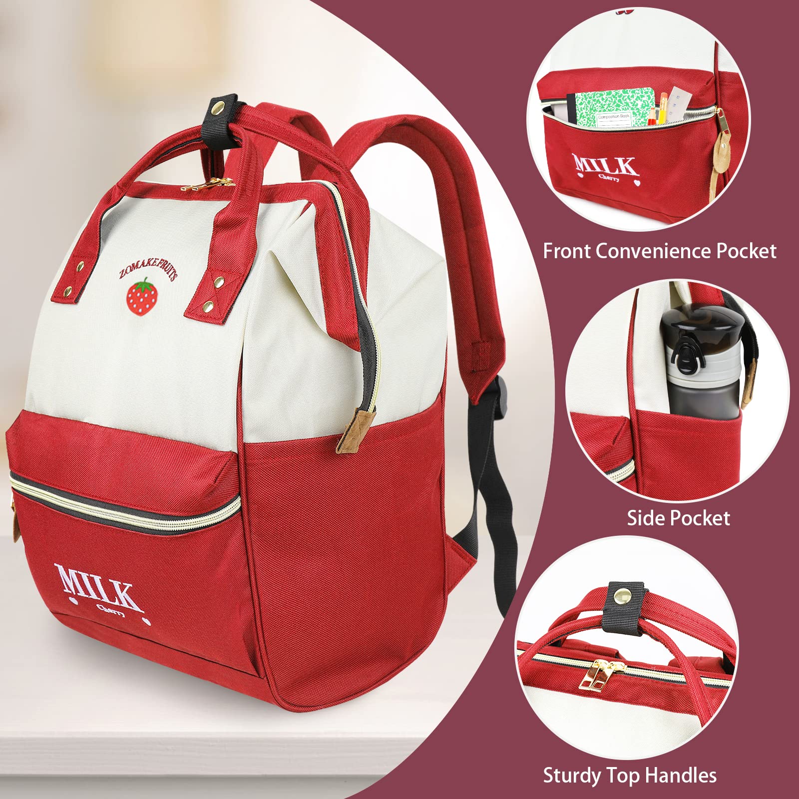 ZOMAKE 15.6 Inch Anti-Theft Water Resistant Laptop Backpack for Women & Men - Lightweight Travel Computer Bag for Business Work & Daily Commute - Cute Strawberry Design Backpack for College, Office & Airplane Travel