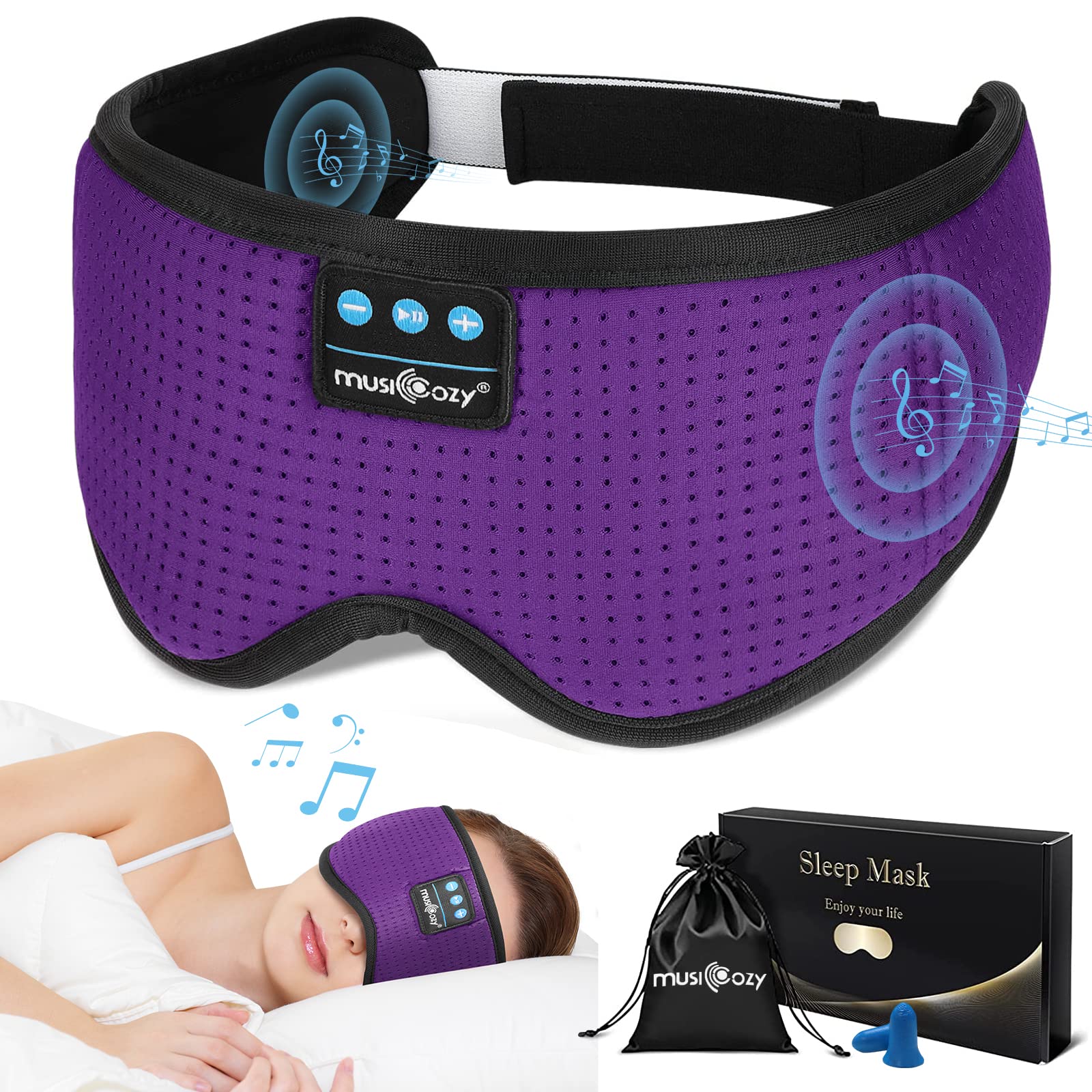 Musicozy Bluetooth Sleep Headband with White Noise - Wireless 3D Sleeping Headphones for Insomnia, Yoga, Travel & Office - Cool Tech Gadgets Gift Set (2 Packs) - Perfect for Nighttime Relaxation, Meditation & Stress Relief