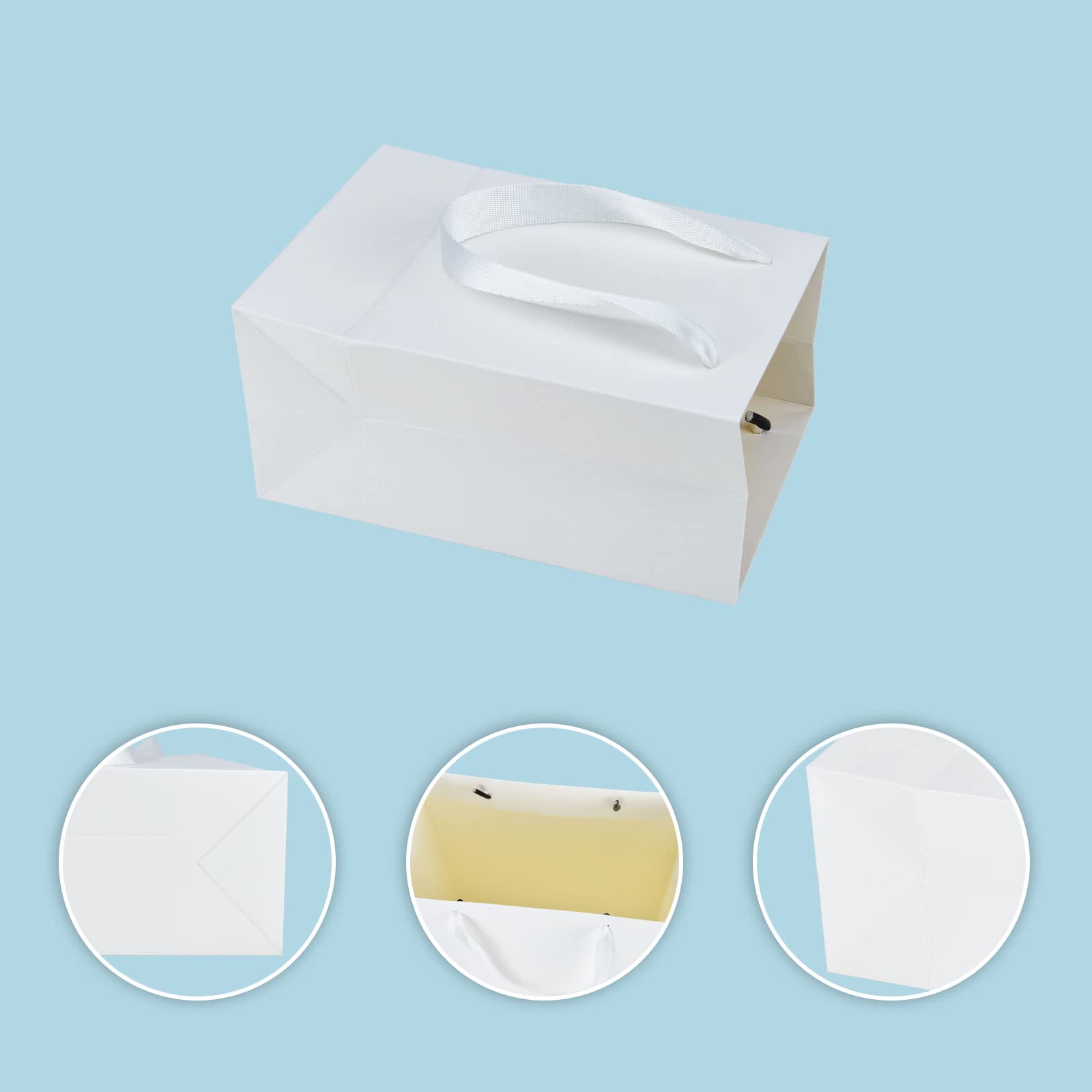 HUAPRINT 30 Pack White Paper Gift Bags with Handles - 5.25x3.75x8 Inch Small Shopping Bags for Retail, Party Favors, Merchandise & Wedding - Perfect for Business, Events and Gift Packaging