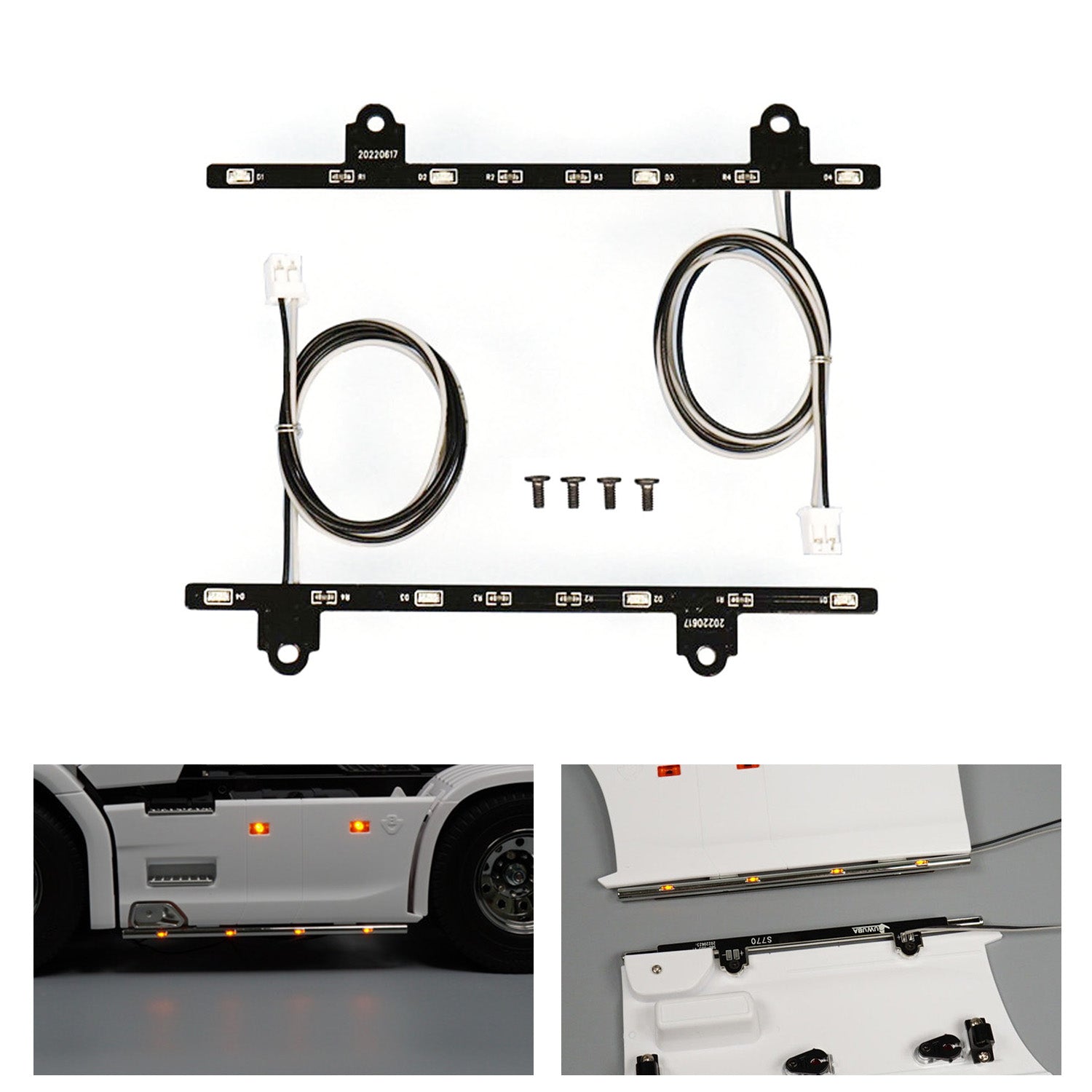 3.7V LED Plastic Side Skirt Warning Light for 1/14 Scale TAMIYA 770S 6x4 Remote Control Tractor Truck Model (Part #56368) - DIY Car Accessories for RC Truck Enthusiasts | Perfect for Nighttime Visibility & Realistic Detailing