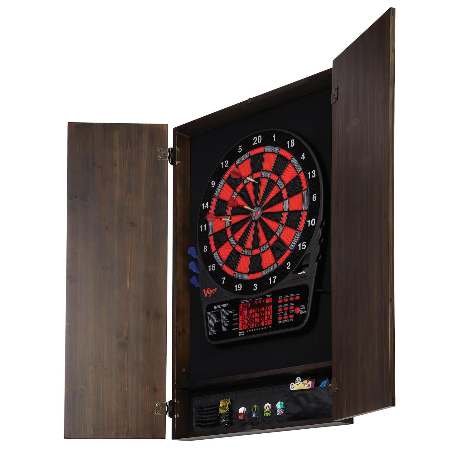 Premium Viper Metropolitan Solid Wood Dartboard Cabinet with Electronic Dartboard - Ready-to-Play Bundle Includes 2 Sets Soft-Tip Darts & Integrated Storage (Multiple Stain Options) - Perfect for Game Rooms, Bars, and Family Entertainment