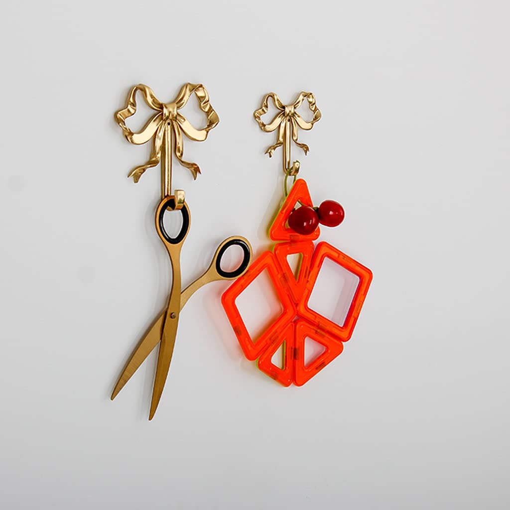 Brass Wall Hooks with Bow-Knot Design - Pack of 2 Gold Decorative Hooks for Hanging Coats, Hats, Towels & Home Decor - Perfect for Entryway, Bathroom & Bedroom Organization