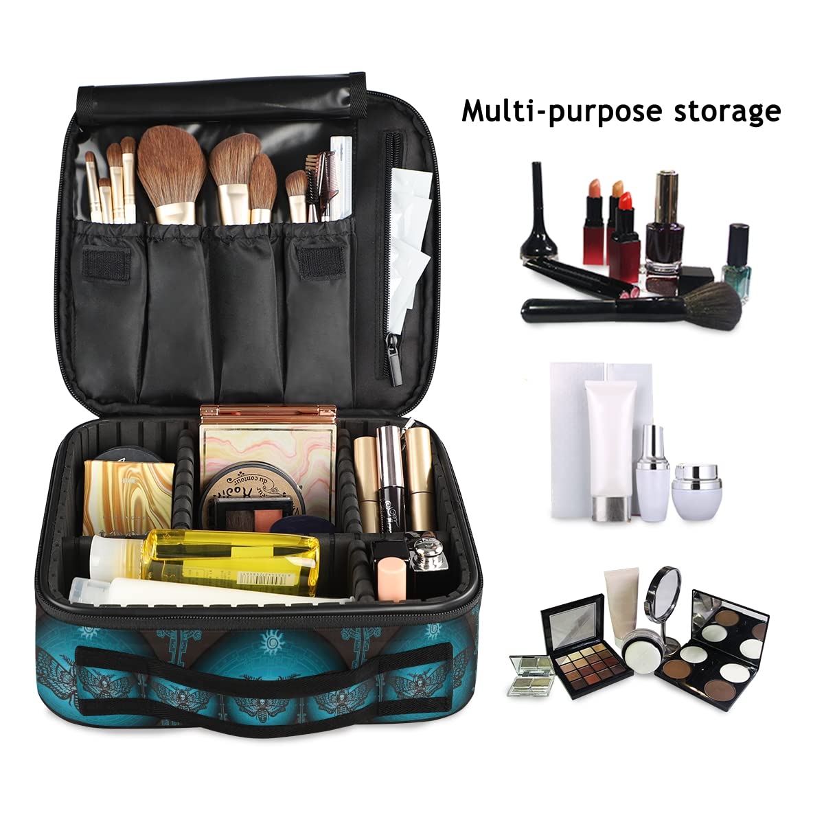 Gothic Skull & Butterfly Makeup Bag for Women - Travel Cosmetic Organizer with Adjustable Dividers | Waterproof Toiletry Bag for Vacation, Gym & Daily Use