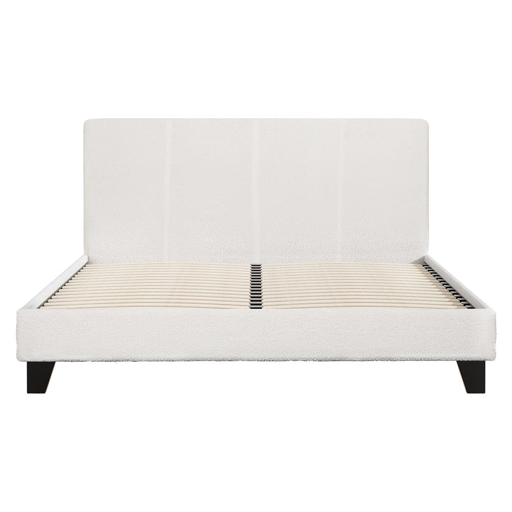 Coogee Queen Bed Frame - Soft White Bouclé Upholstered Platform Bed with Wooden Legs | Modern Bedroom Furniture for Master & Guest Rooms