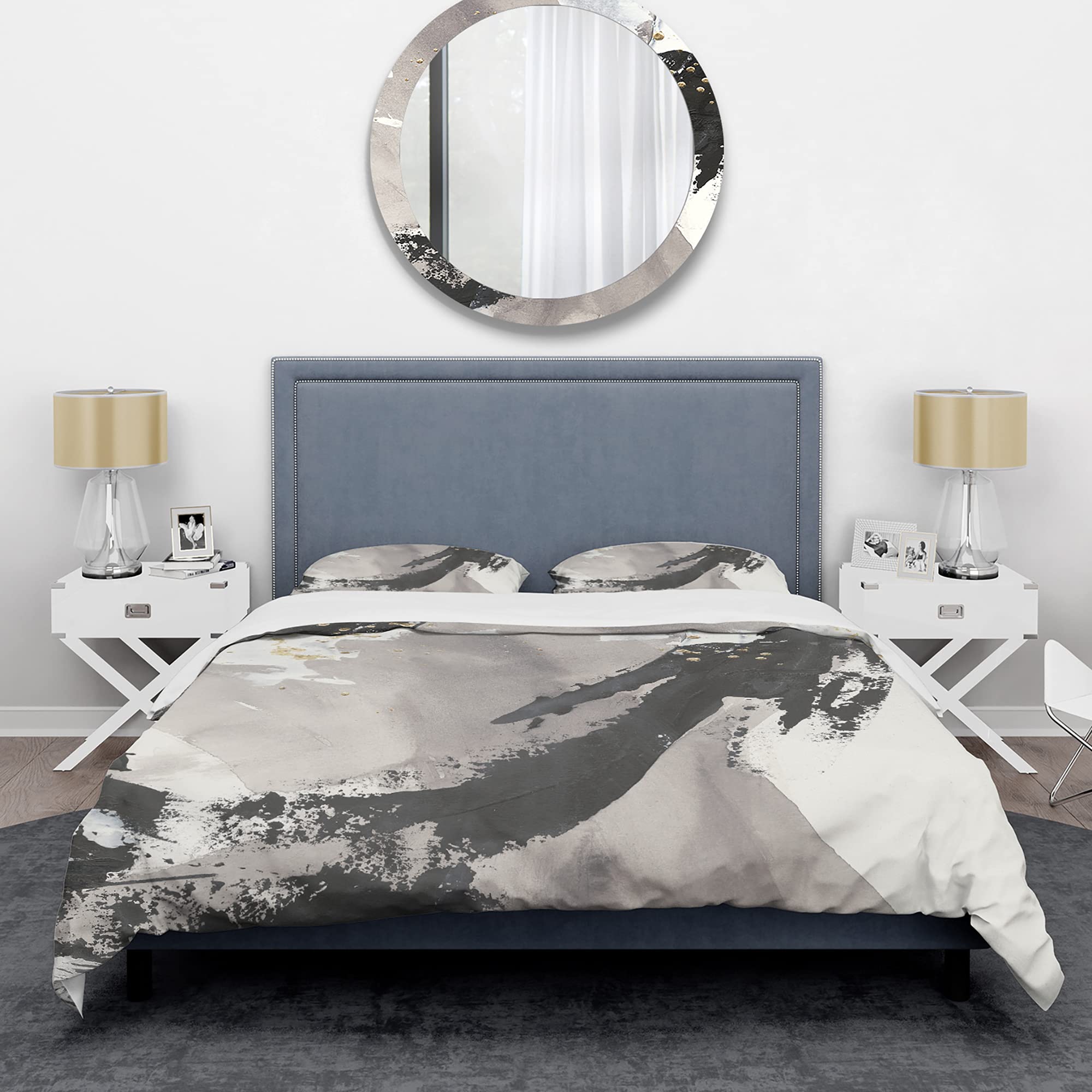 Glam Painted Arcs III Modern & Contemporary Queen Duvet Cover Set - 3 Piece Abstract Bedding in Black | All Season Luxury Bedroom Decor for Master & Guest Rooms