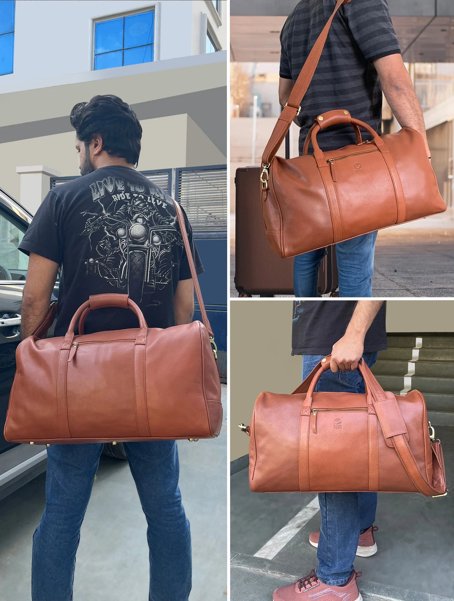 Premium Sasha Travel Leather Duffle Bag for Men & Women - Genuine Cognac Brown Carry-On Luggage - Perfect for Weekend Getaways, Gym, Business Trips & Air Travel